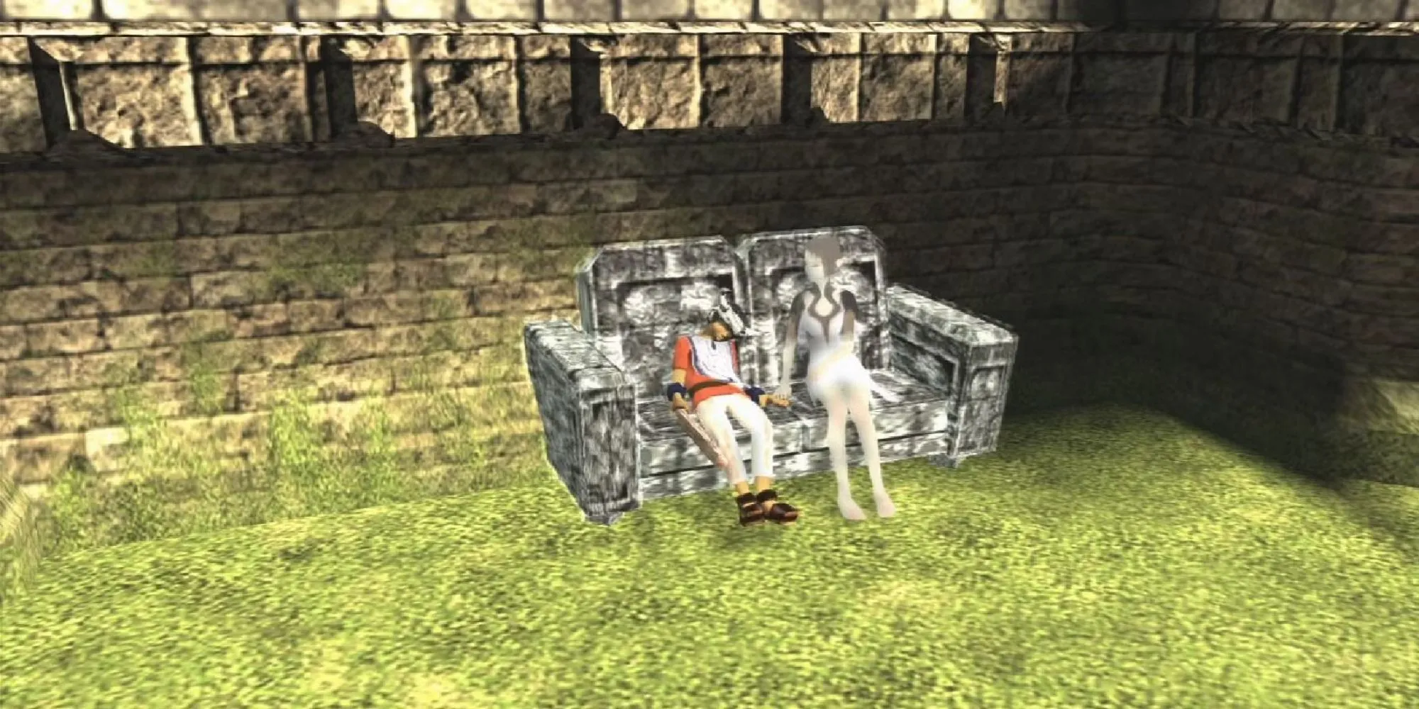 Ảnh chụp màn hình điểm lưu game Ico trên PS2 với nhân vật Ico và Yorda