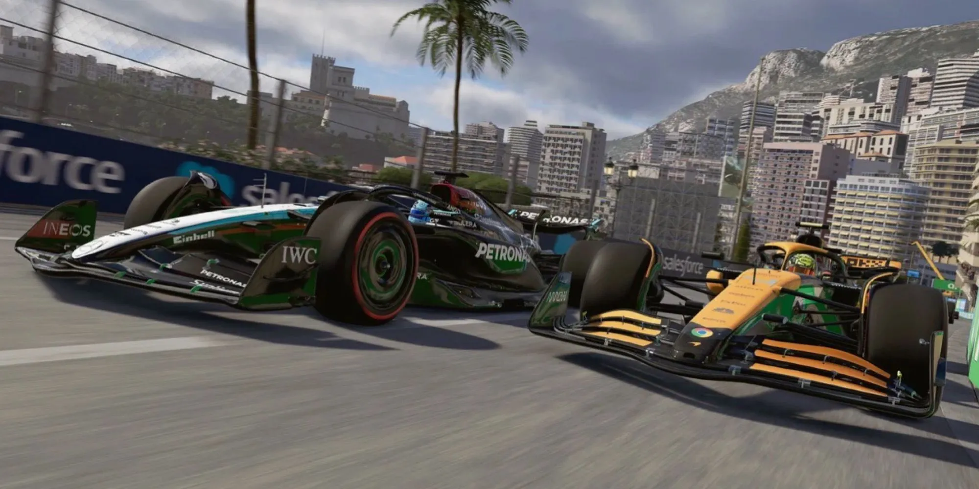Ảnh chụp màn hình game F1 25 với xe đua của đội Mercedes và McLaren