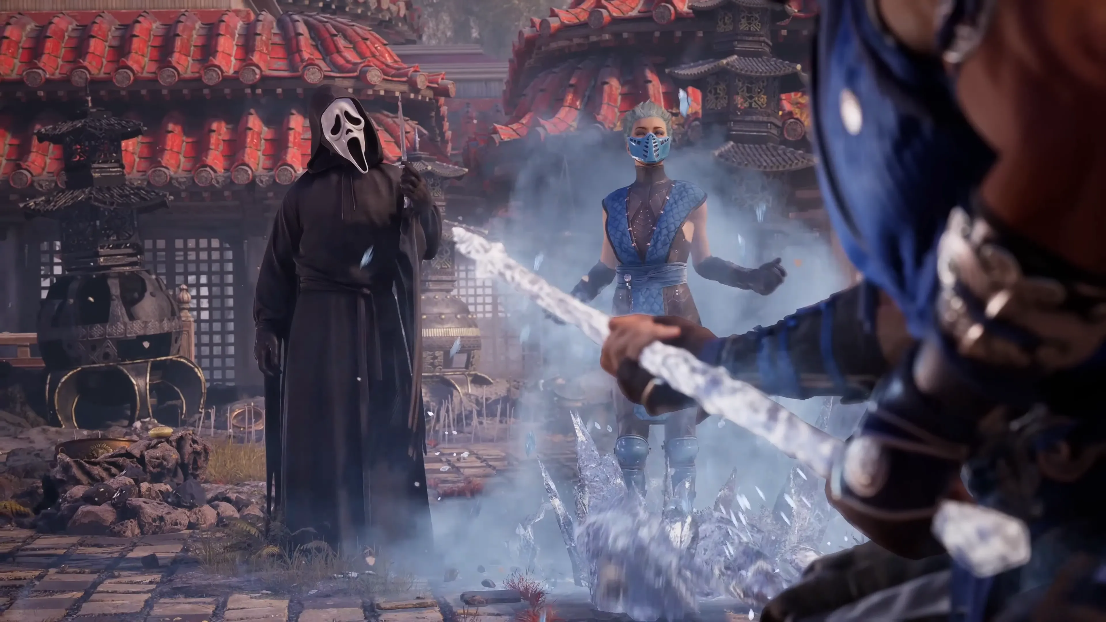 Ảnh chụp màn hình gameplay nhân vật khách mời Ghostface trong Mortal Kombat 1, một trong những DLC có trong Definitive Edition.