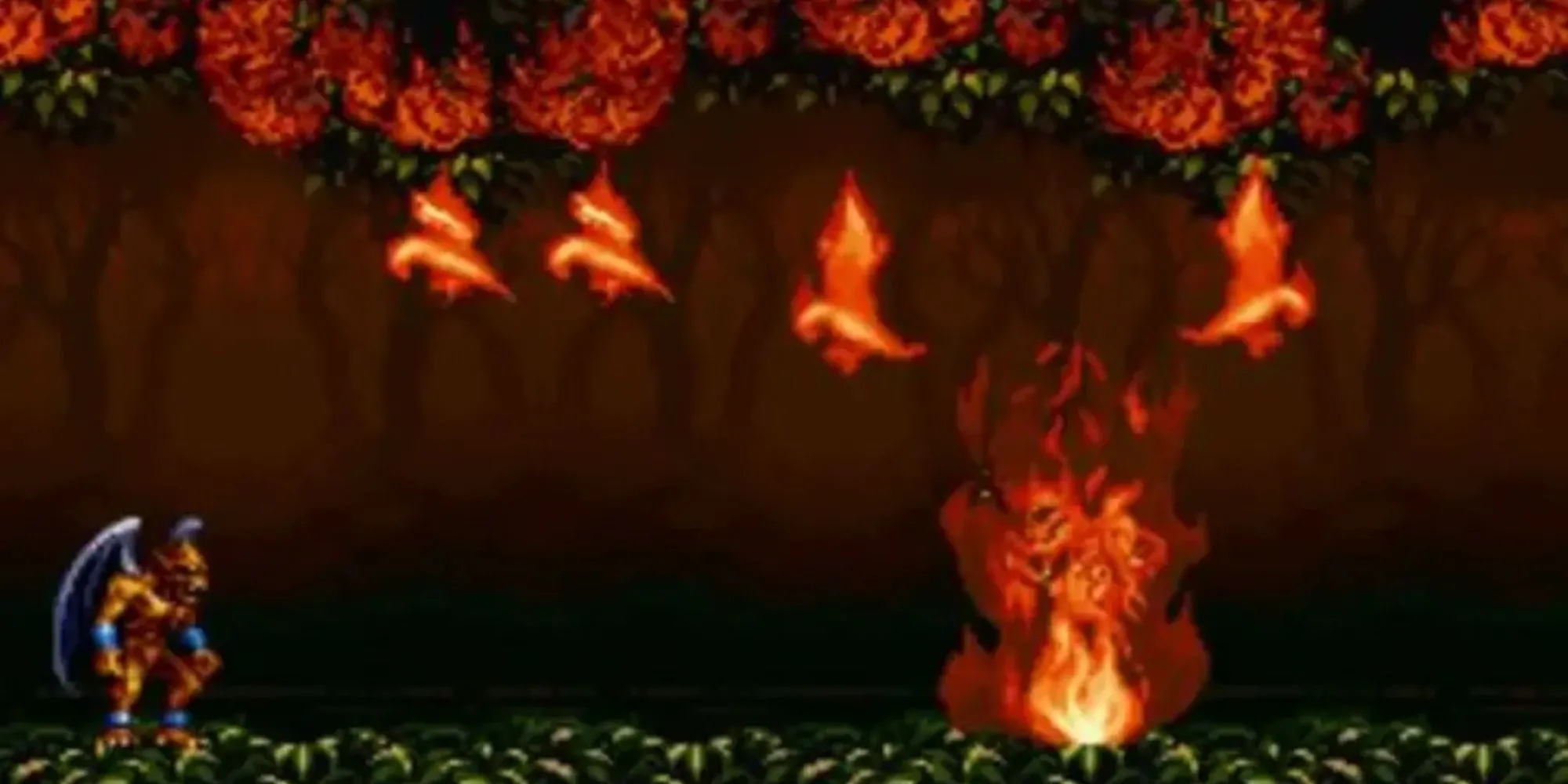 Ảnh chụp màn hình nhân vật Demon's Crest đang bay và tấn công trong một khung cảnh Gothic