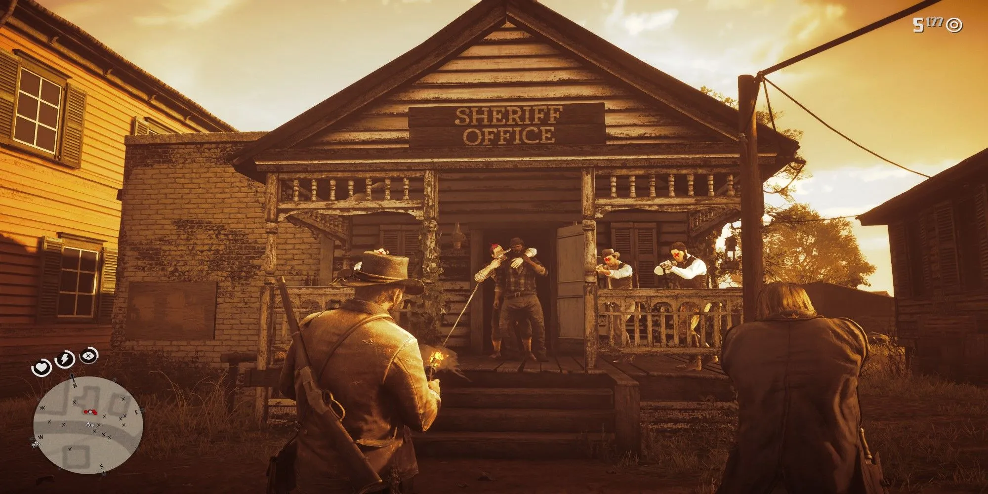 Arthur Morgan sử dụng cơ chế Dead Eye để cứu Bill Williamson trong Red Dead Redemption 2