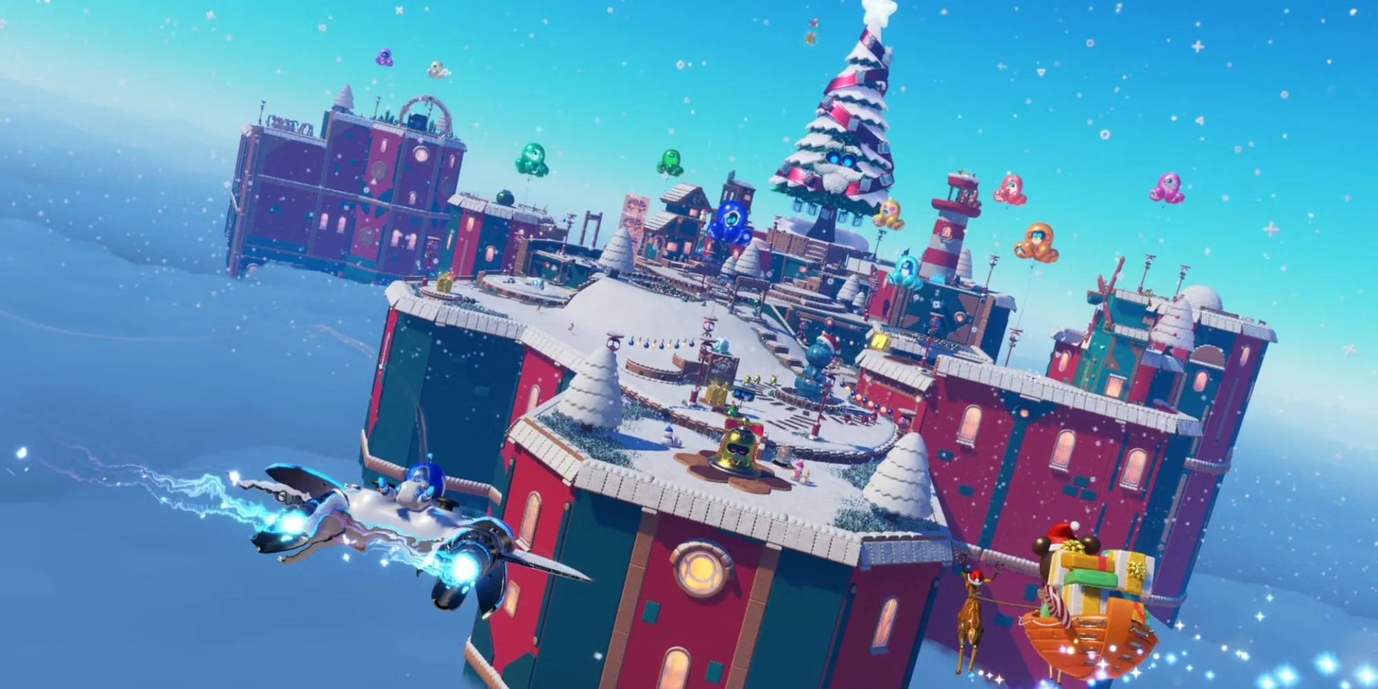 Astro Bot đang bay vào một màn chơi mới, thể hiện cách game ẩn loading