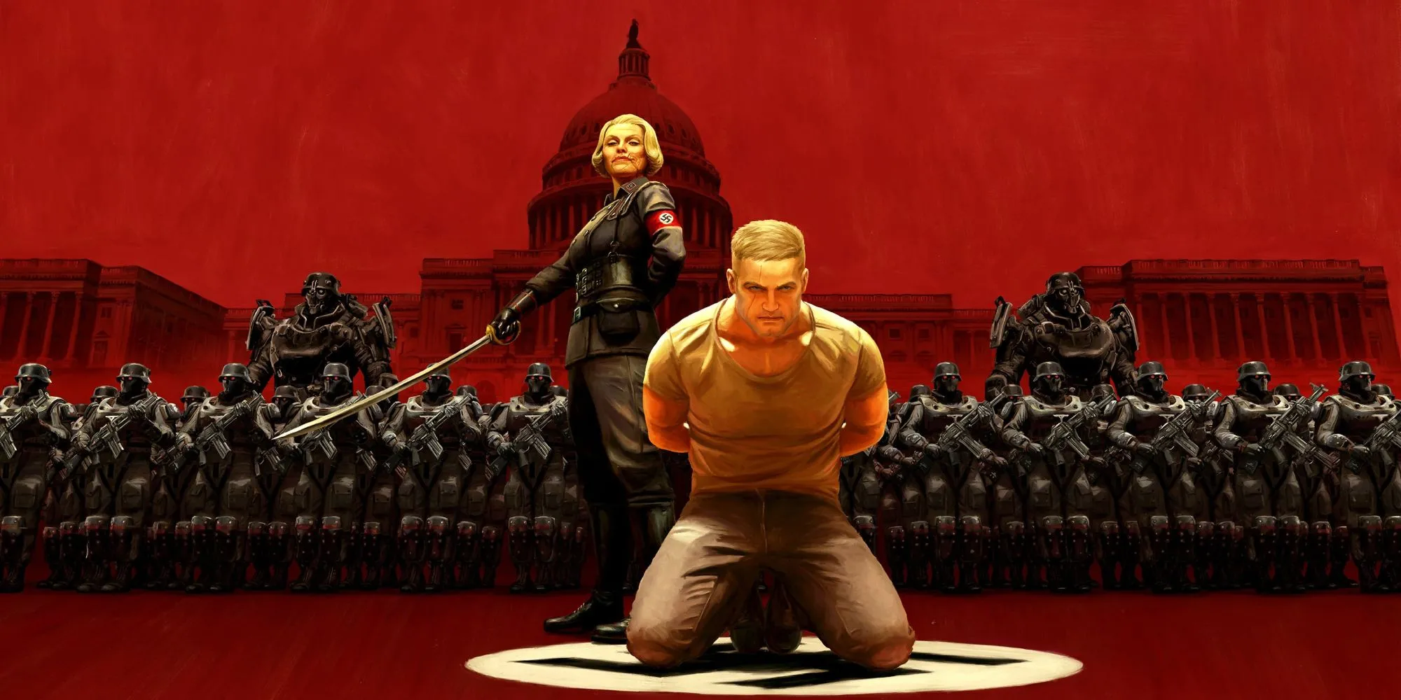 B.J. Blazkowicz trong trang phục chiến đấu, sẵn sàng đối đầu phe phát xít trong Wolfenstein