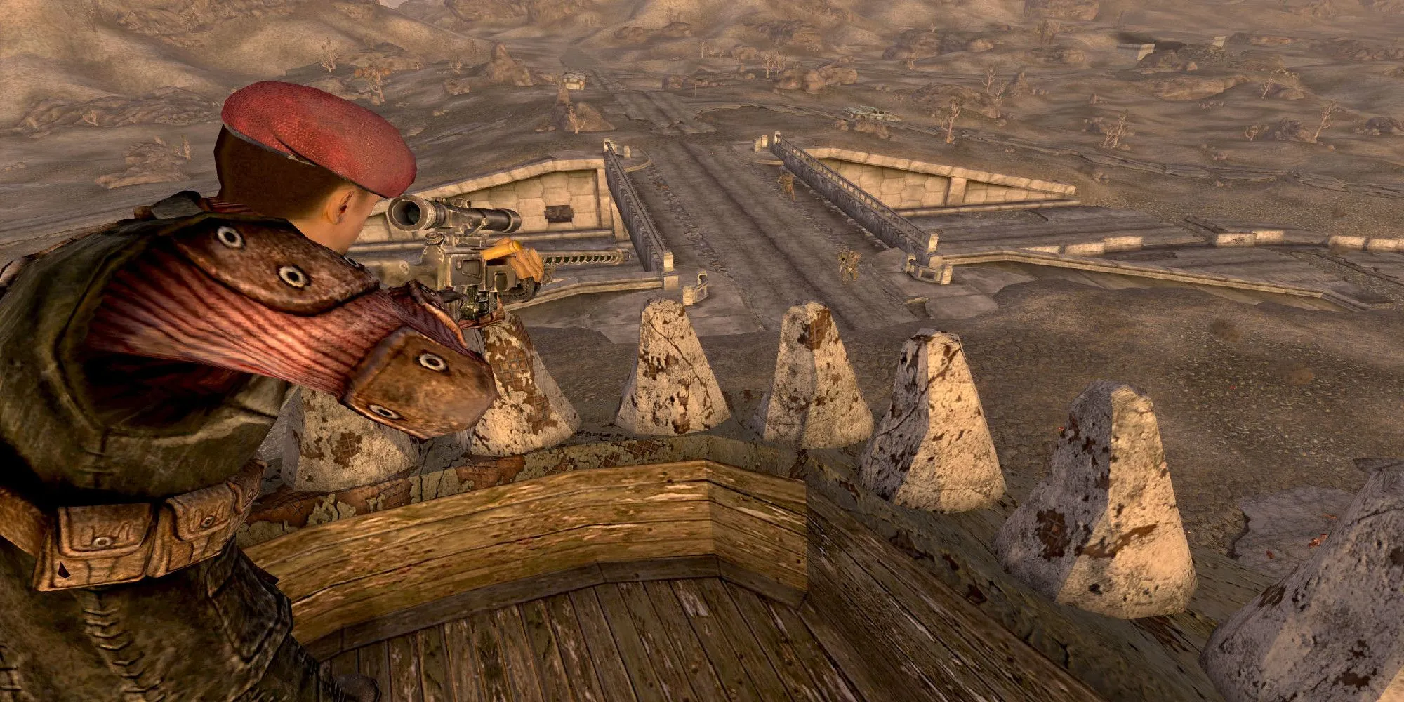 Boone ngắm bắn bằng khẩu sniper của mình trong Fallout New Vegas