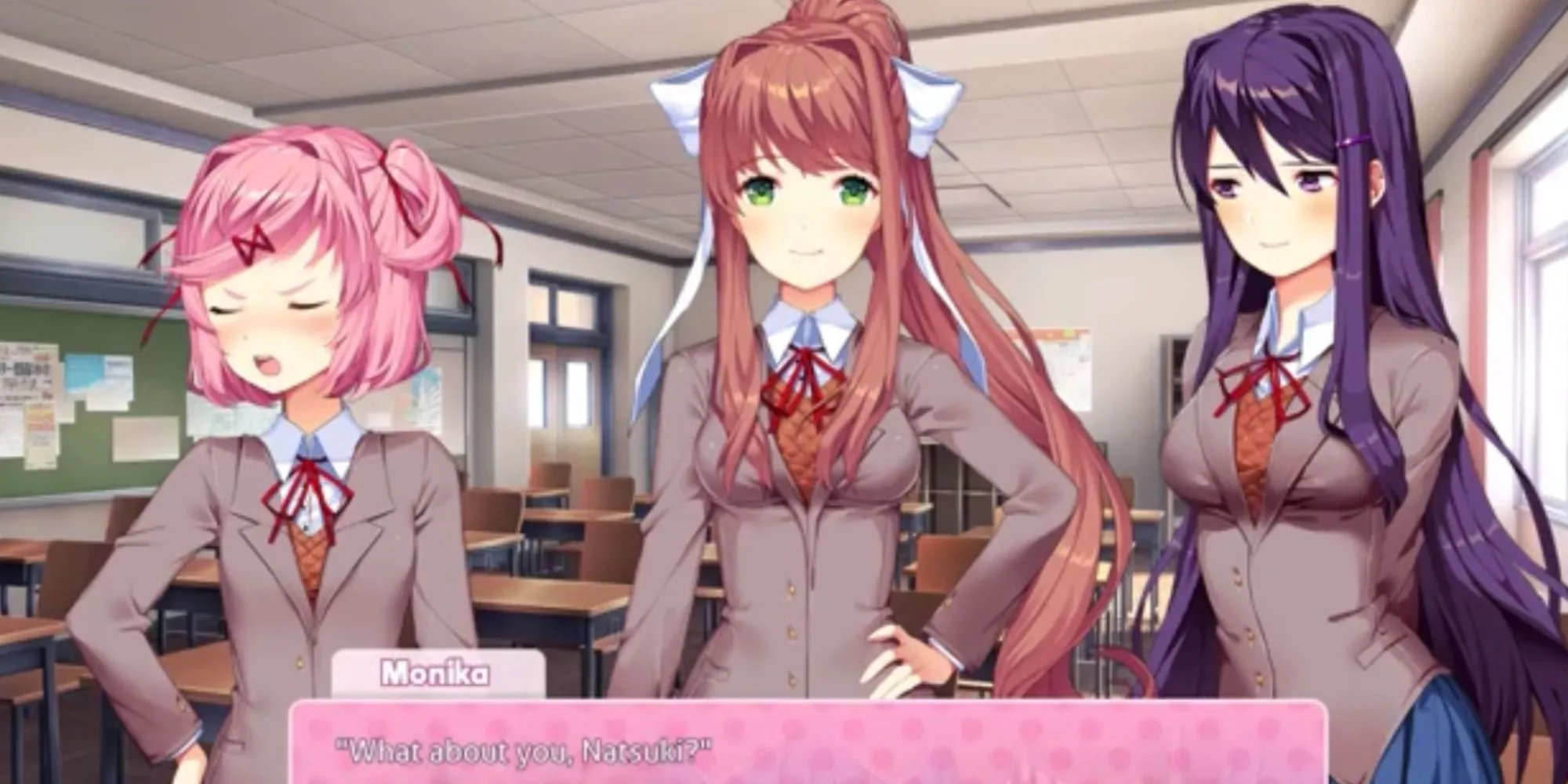 Các nhân vật Natsuki, Monika, Yuri trong Doki Doki Literature Club