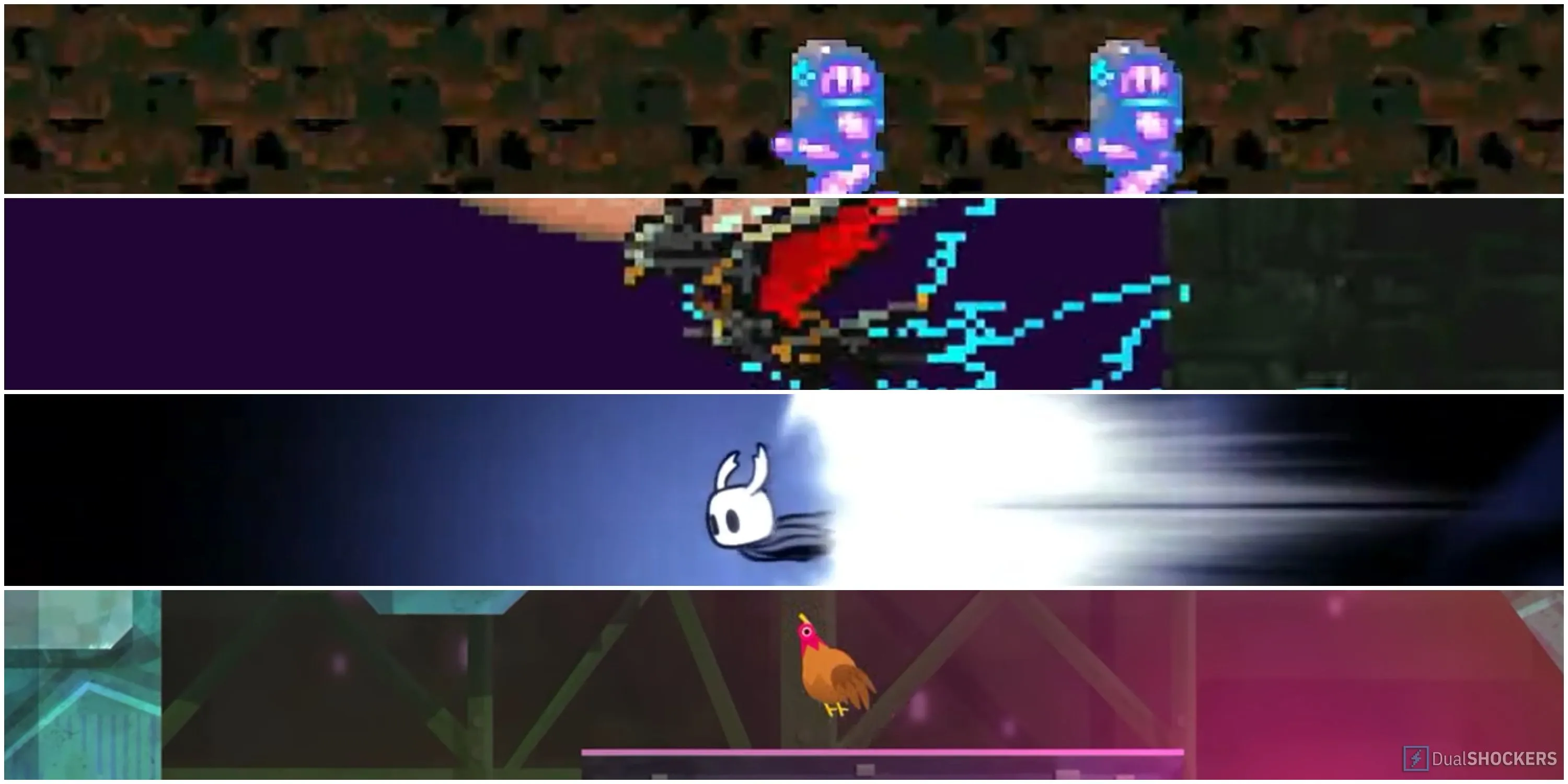 Các tựa game Metroidvania nổi bật: Super Metroid, Symphony of the Night, Hollow Knight, Guacamelee