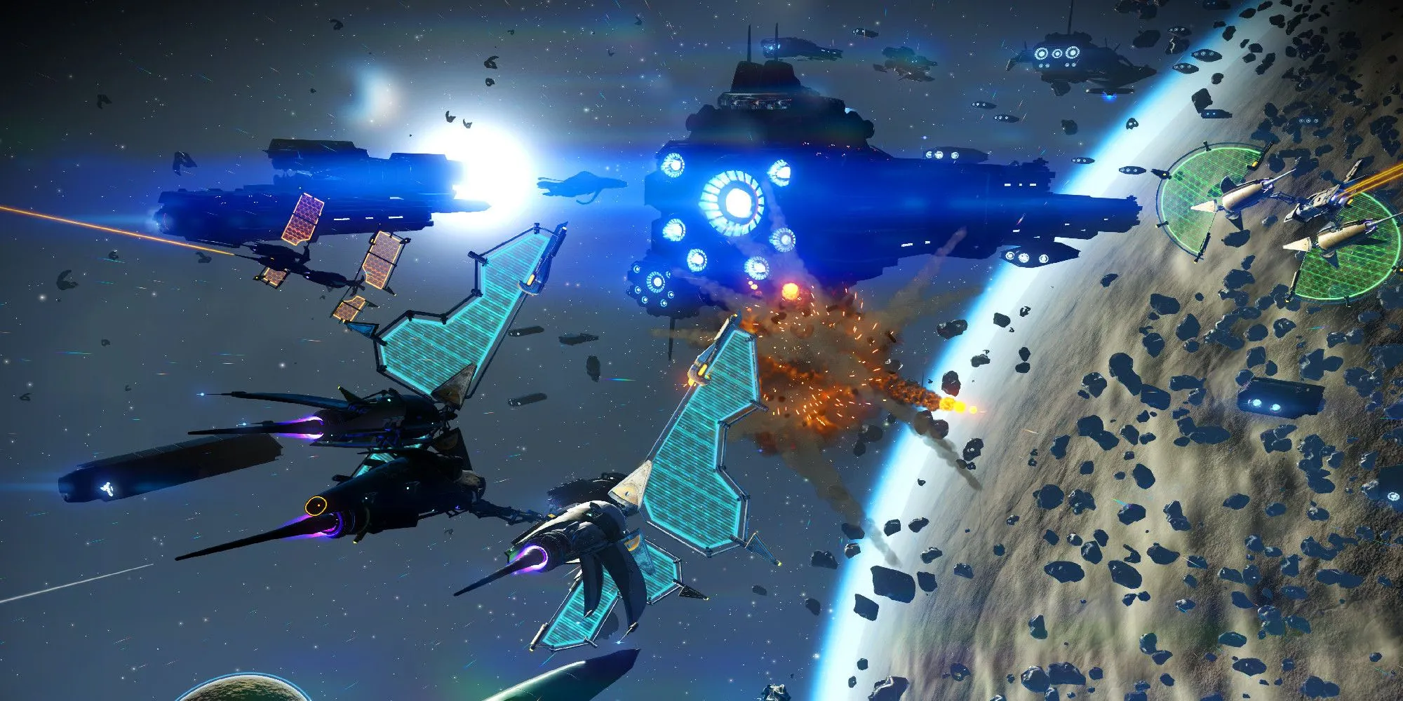 Cảnh chiến đấu phi thuyền rực lửa trong No Man's Sky