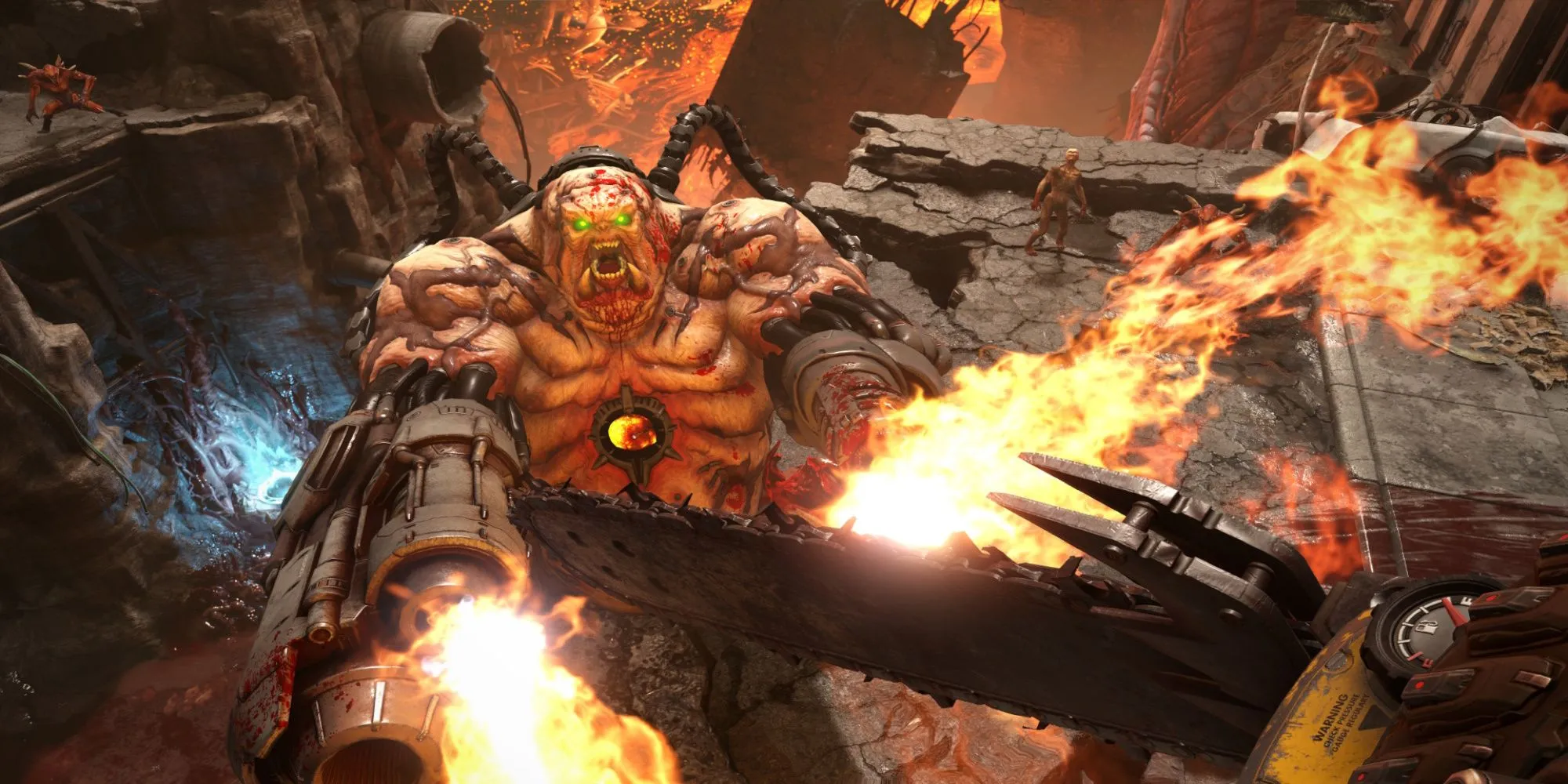 Cảnh chiến đấu tốc độ cao trong game bắn súng góc nhìn thứ nhất DOOM Eternal