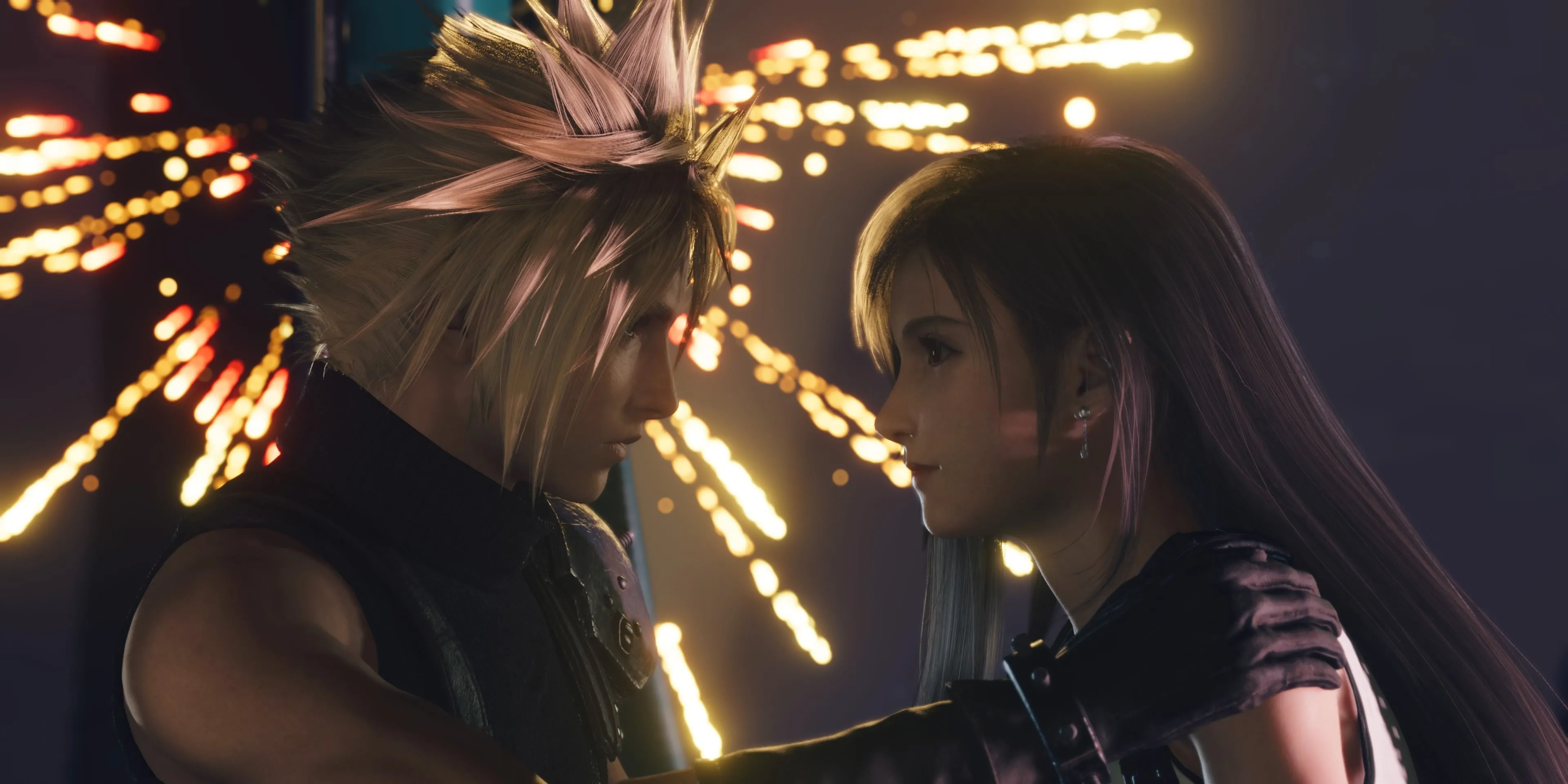 Cảnh Cloud và Tifa trong Final Fantasy VII Rebirth với đồ họa đẹp mắt trên PS5 Pro