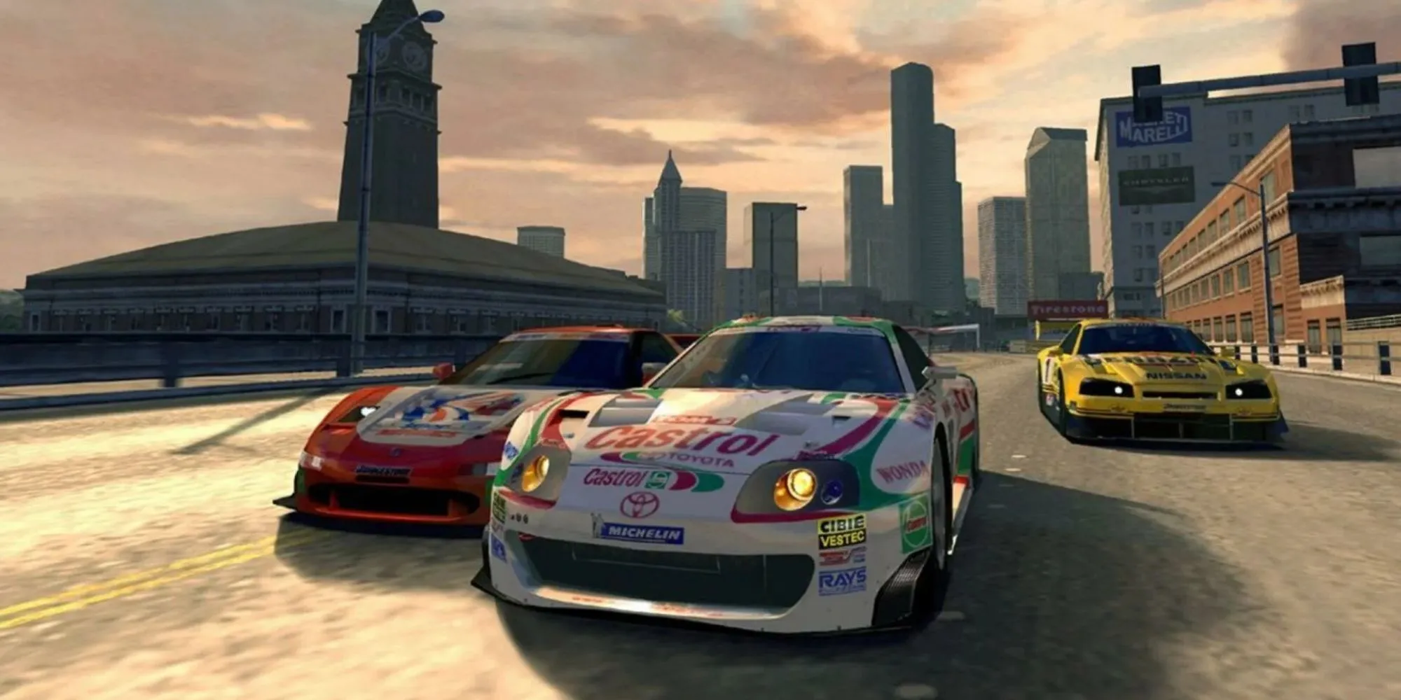 Cảnh đua xe gay cấn trong Gran Turismo 4 với nhạc nền sôi động
