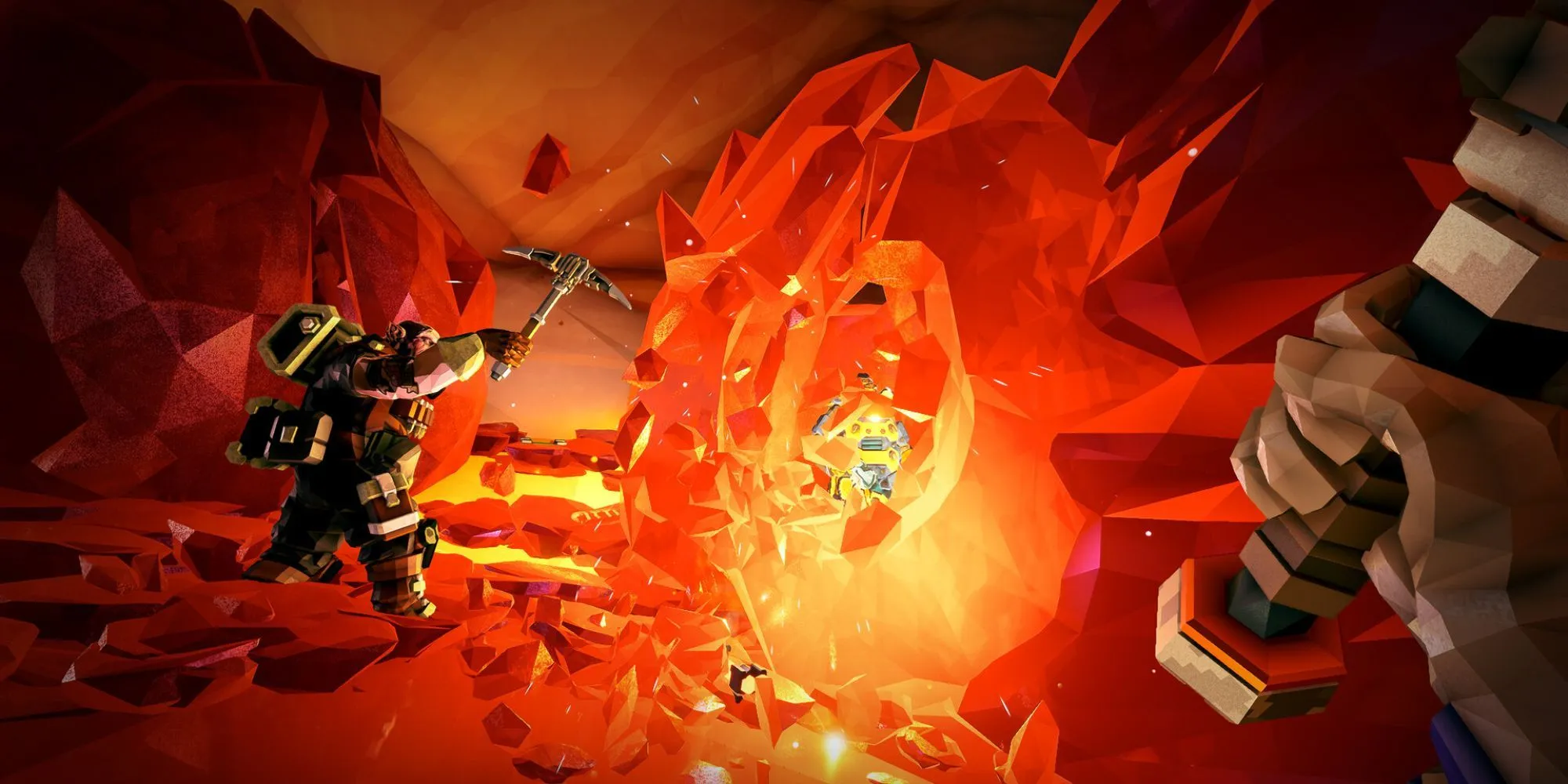 Cảnh khai khoáng trong game Deep Rock Galactic