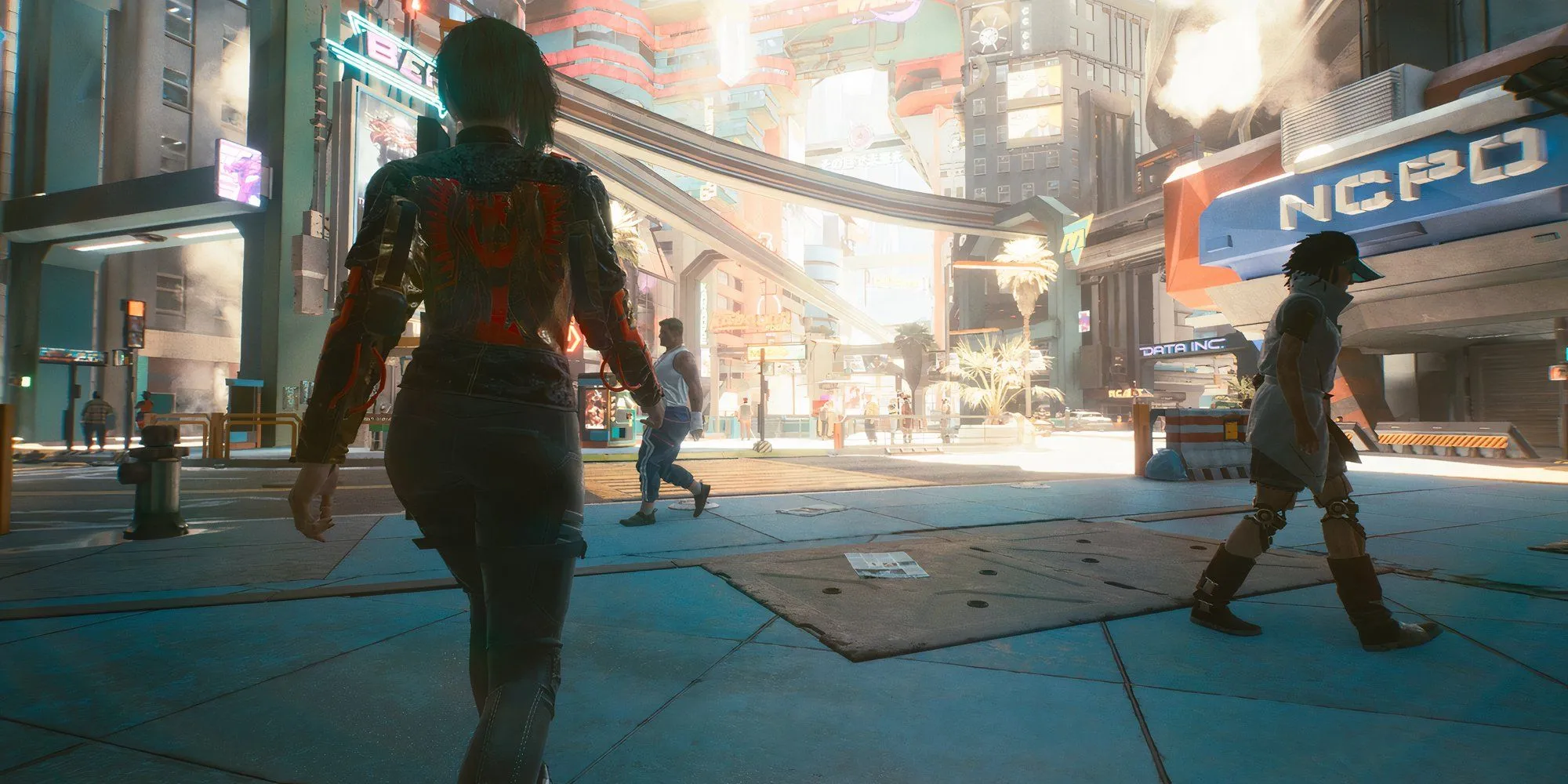 Cảnh khám phá thành phố Night City trong Cyberpunk 2077 về đêm
