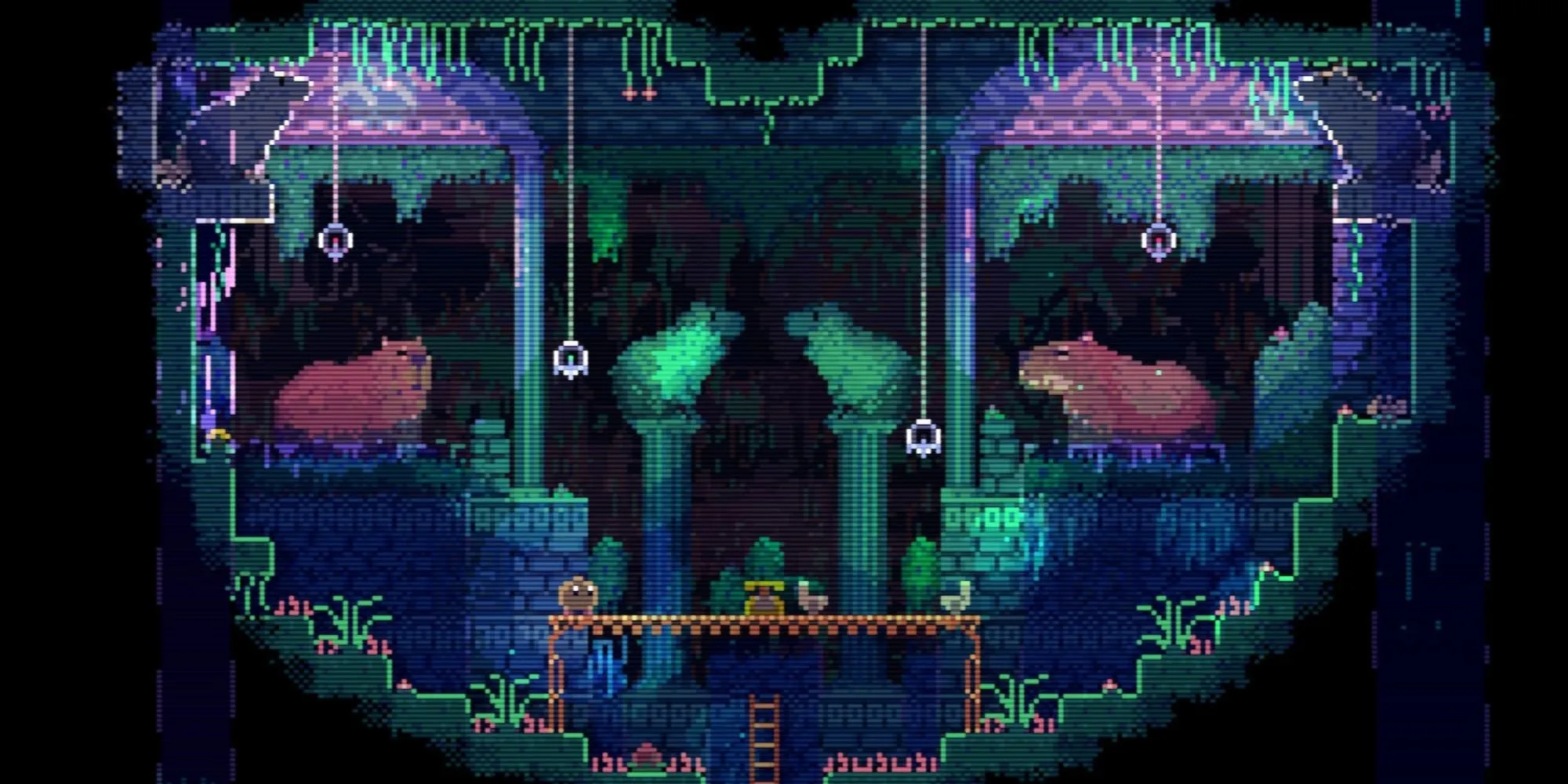Cảnh một con Capybara lớn ở khu vực hang động trong game Animal Well