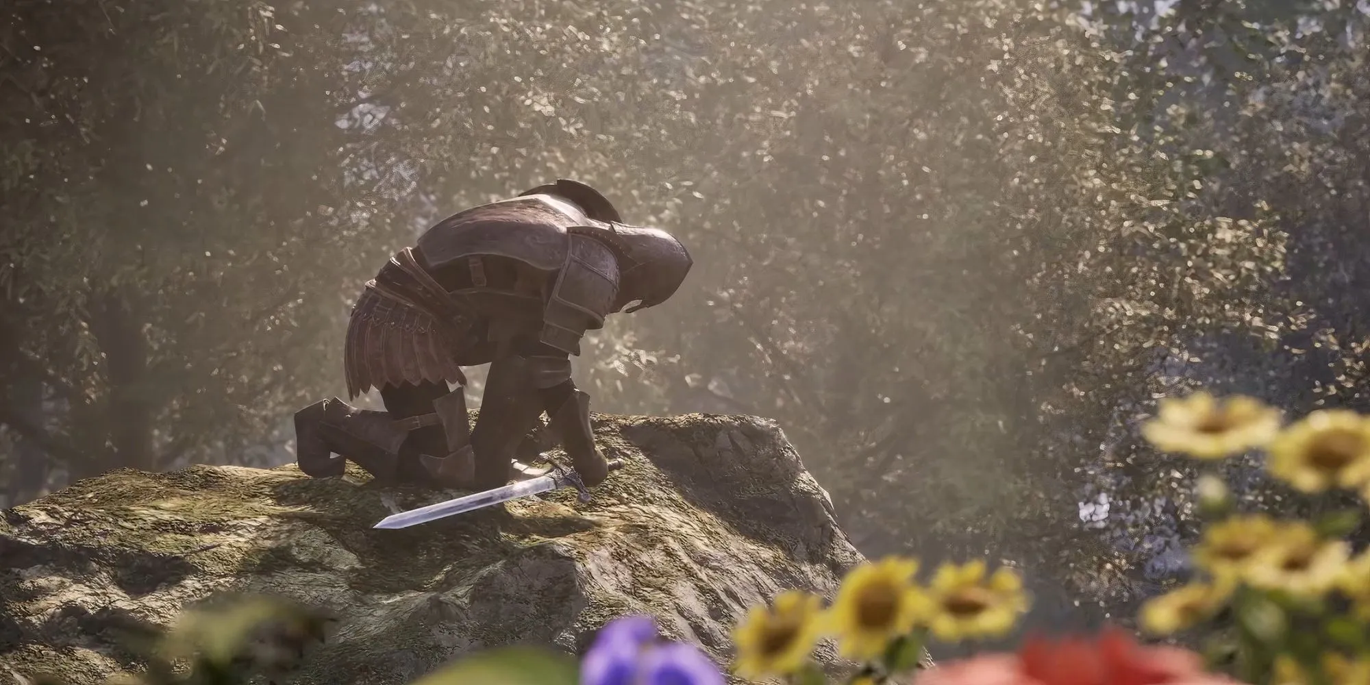 Cảnh nhân vật người chơi đối mặt với một hiệp sĩ trong Elder Scrolls IV Oblivion Remastered, thể hiện đồ họa nâng cấp