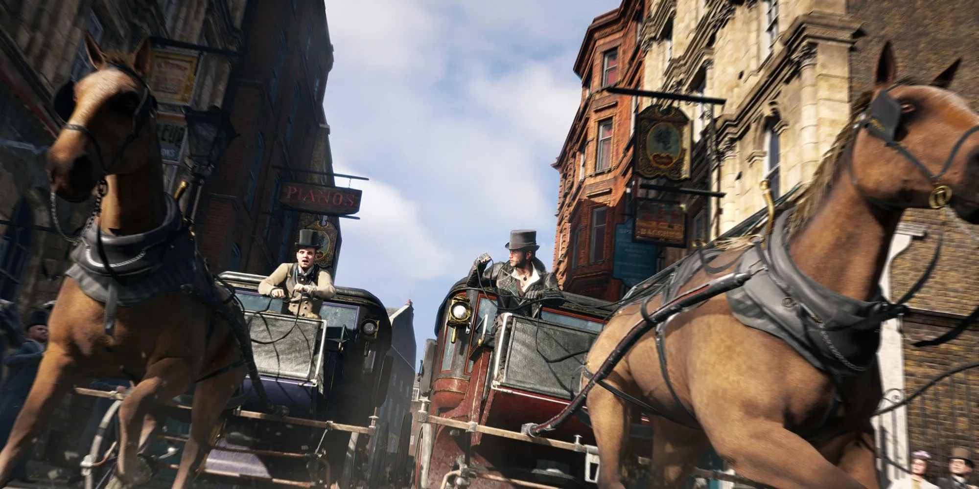 Cảnh rượt đuổi bằng xe ngựa trên đường phố London thời Cách mạng Công nghiệp trong Assassin's Creed Syndicate