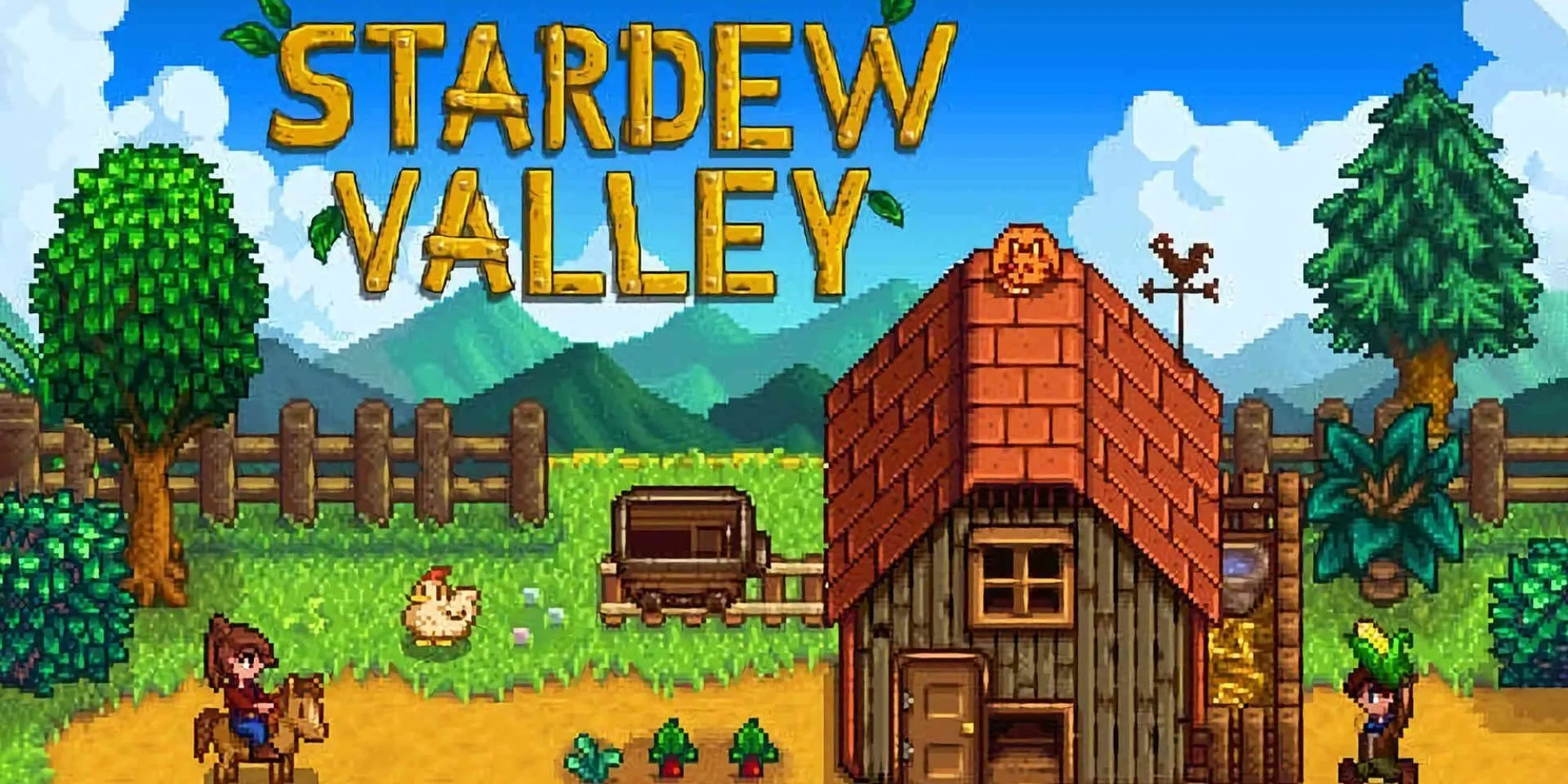 Cảnh trang trại yên bình trong game mô phỏng Stardew Valley
