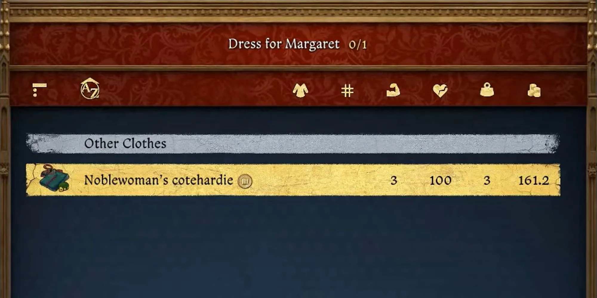 Chọn trang phục Noblewoman's Cothardie cho Margaret trong KCD2