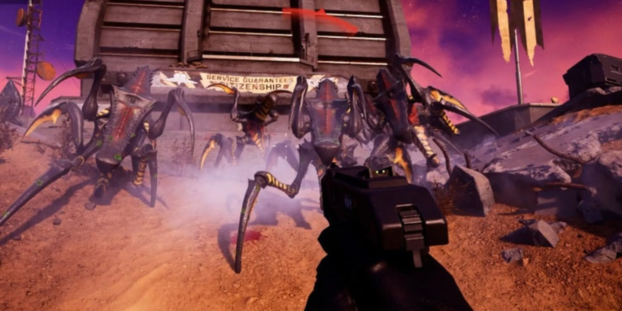 Concept art Starship Troopers Extermination với binh lính liên bang chiến đấu chống lại bầy Arachnid khổng lồ