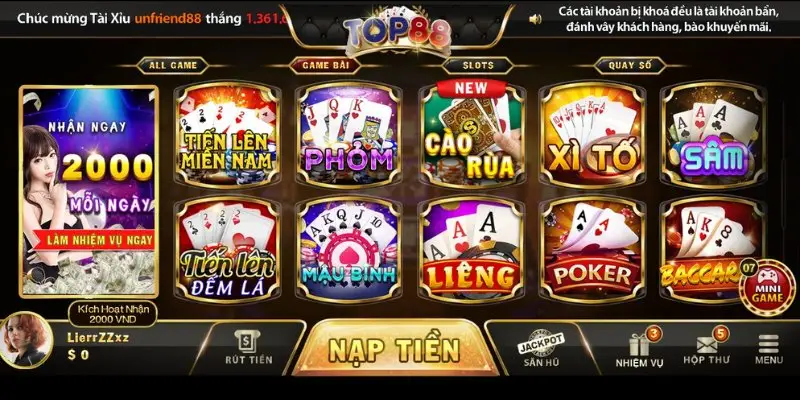  Cổng game TOP88 nạp tiền đơn giản, chơi game siêu tốc