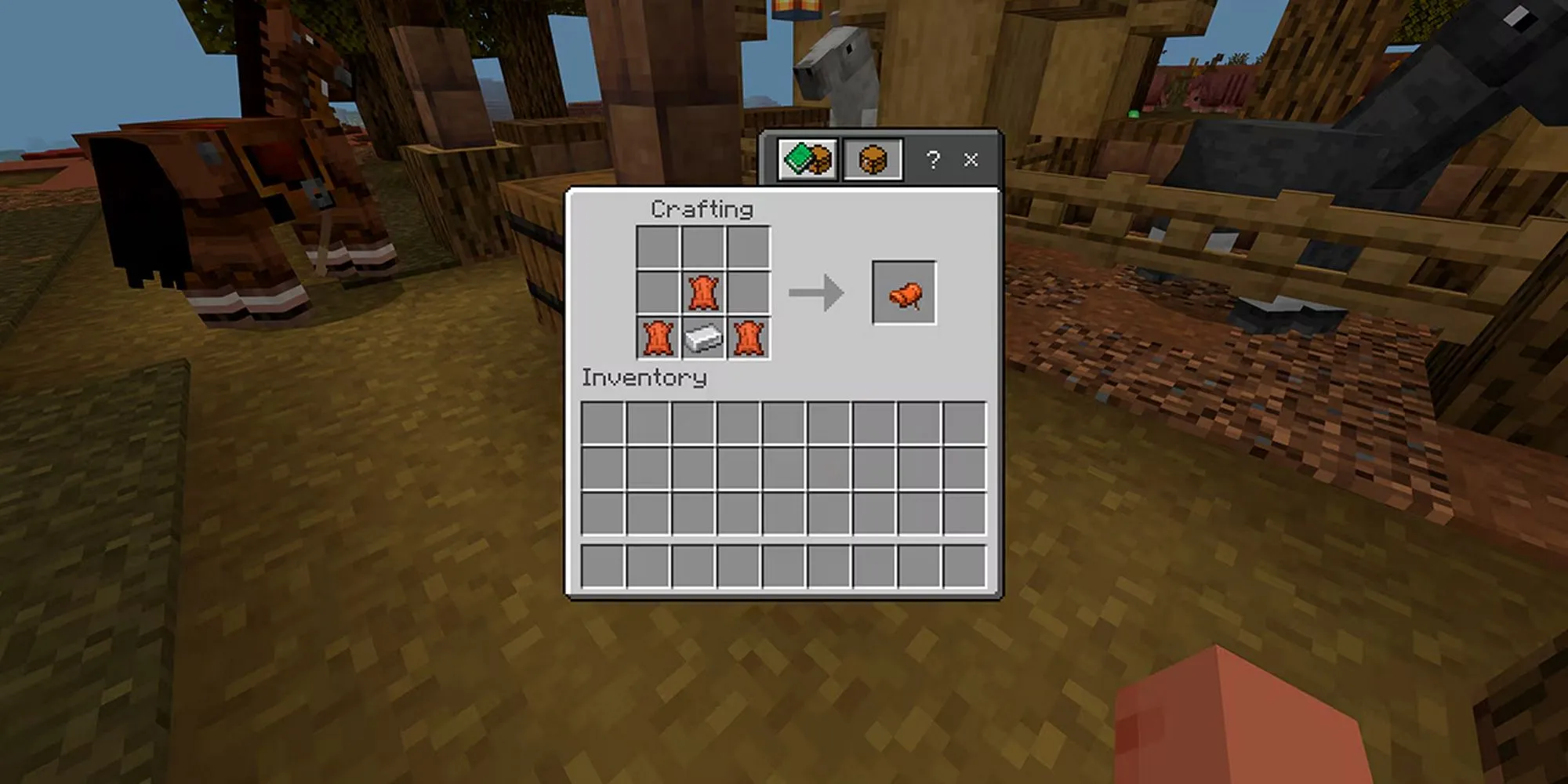 Minecraft 1.21.6: Yên Ngựa Giờ Đây Có Thể Chế Tạo Dễ Dàng 1 Công thức chế tạo yên ngựa trong Minecraft sử dụng 3 da và 1 thỏi sắt