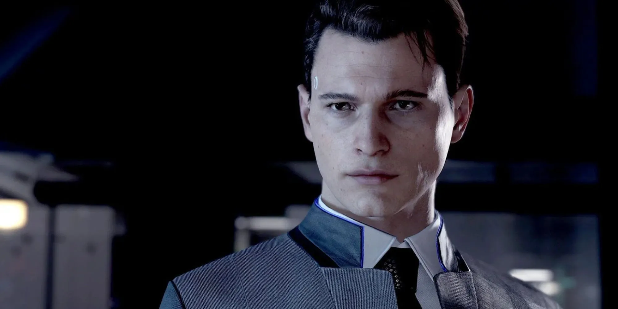 Connor, một android thám tử, trong một cảnh của game Detroit: Become Human, lấy bối cảnh thành phố Detroit tương lai