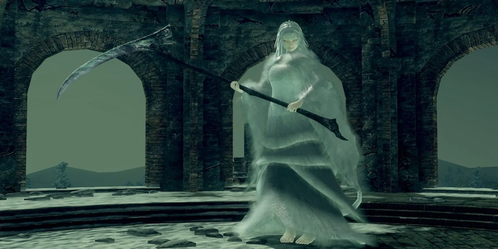 Crossbreed Priscilla Dark Souls 1 cầm lưỡi hái trong thế giới Vẽ