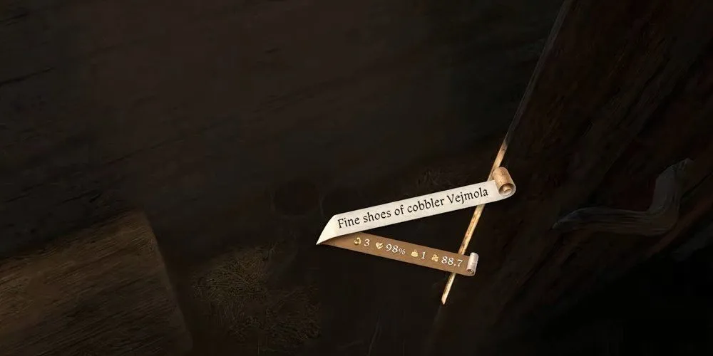 Đôi giày của thợ đóng giày Vejmola nằm trên sàn nhà trong Kingdom Come Deliverance 2
