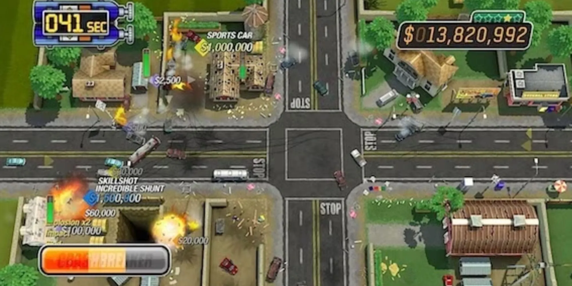 Gameplay Burnout Crash! với góc nhìn từ trên xuống