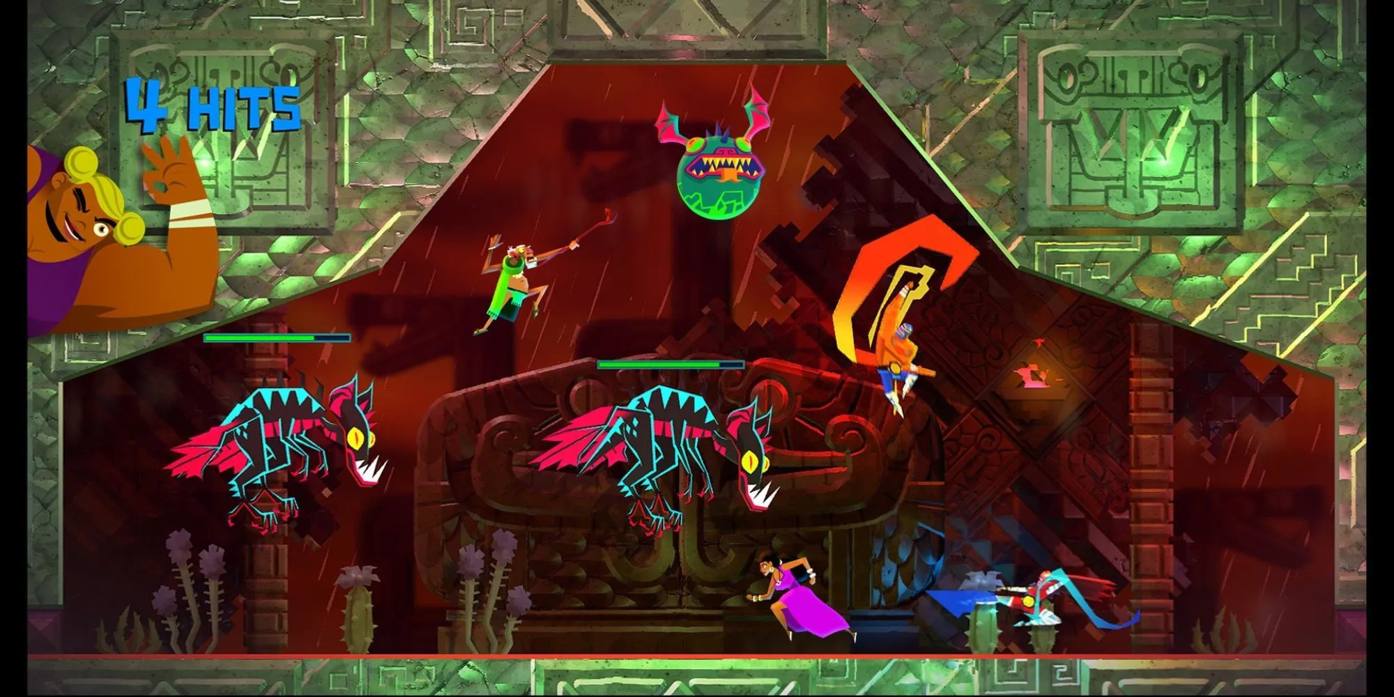 Gameplay Co-op của Guacamelee 2 với hai nhân vật đang chiến đấu