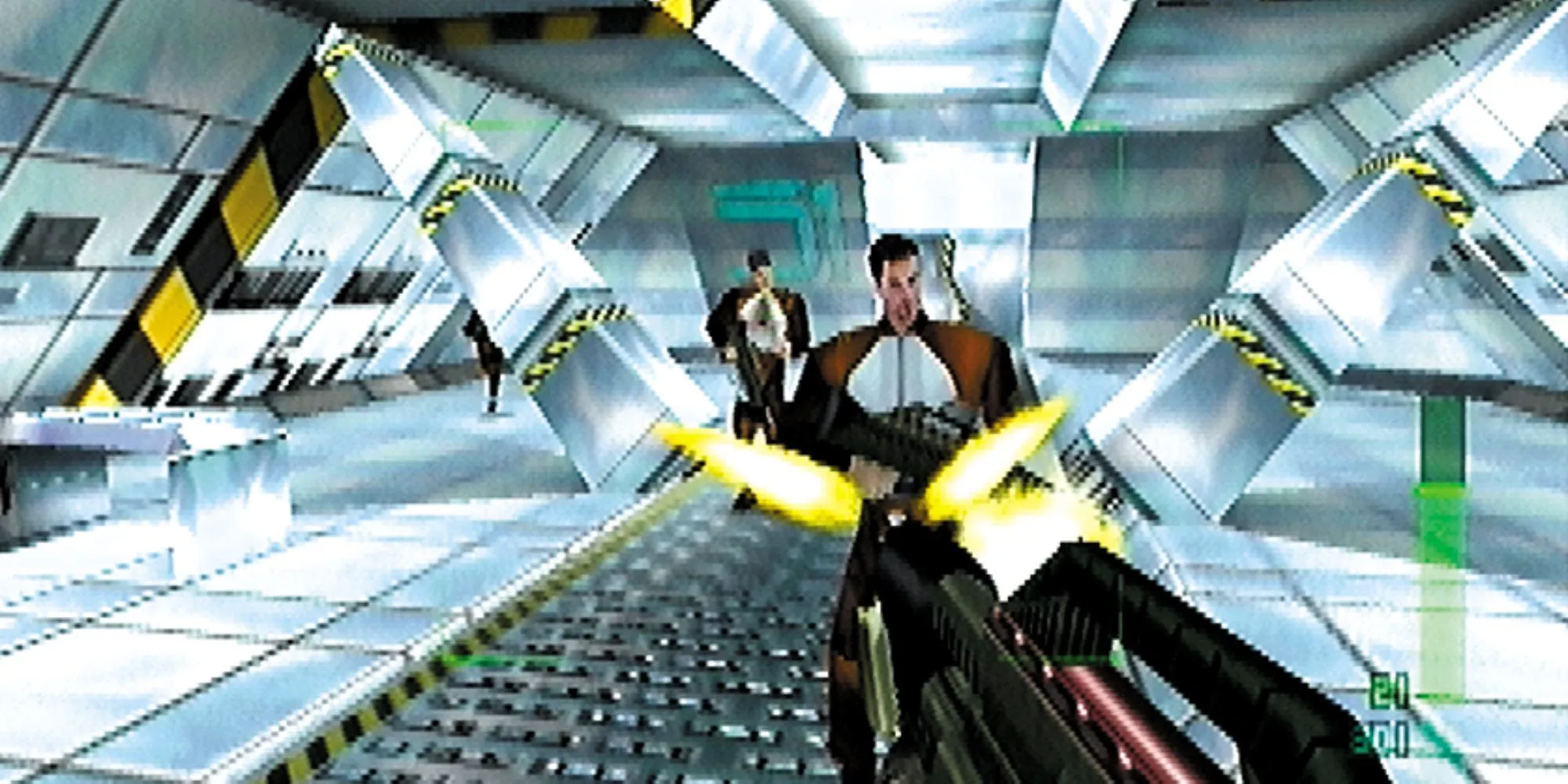 Gameplay của Perfect Dark trên hệ máy N64 với giao diện người dùng đặc trưng