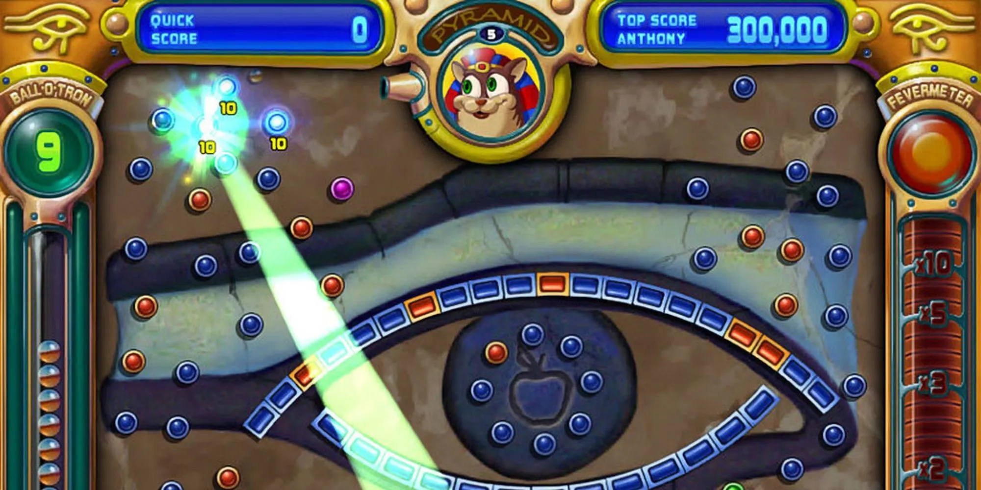 Gameplay Peggle với các viên bi nảy và mục tiêu màu cam cần phá hủy