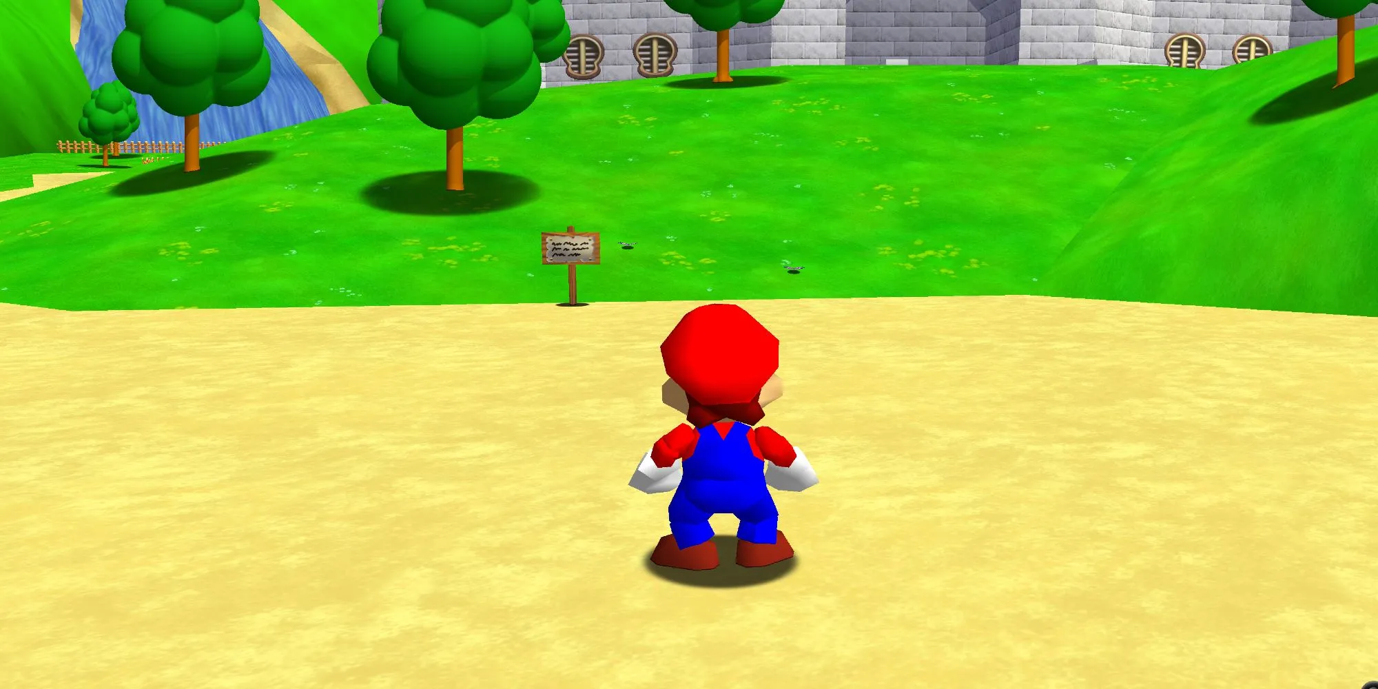 Gameplay Super Mario 64 với Mario đang bay lượn