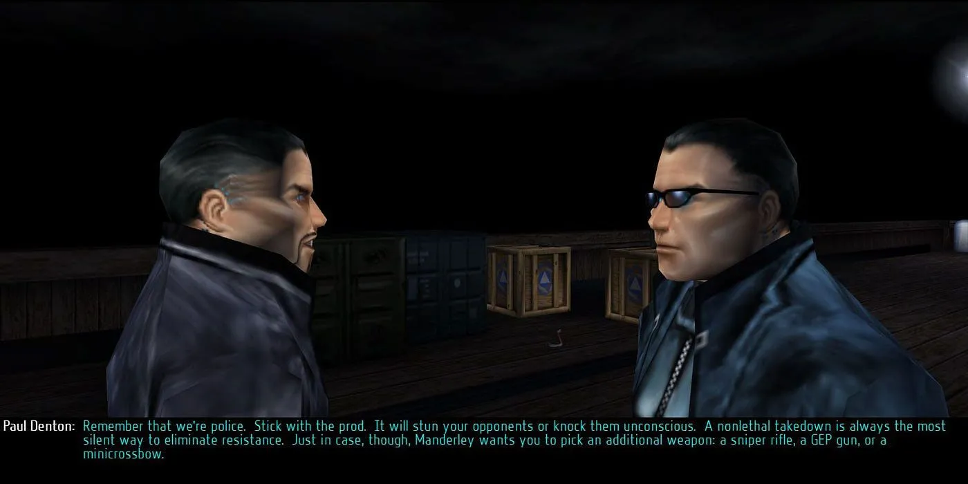 Giao diện bắn súng góc nhìn thứ nhất trong Deus Ex, game RPG Cyberpunk kinh điển