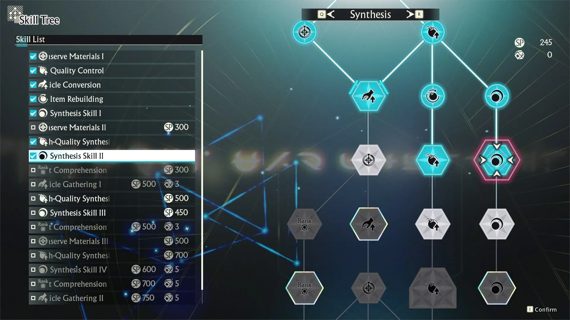 Giao diện cây kỹ năng (Skill Tree) của nhân vật trong Atelier Yumia