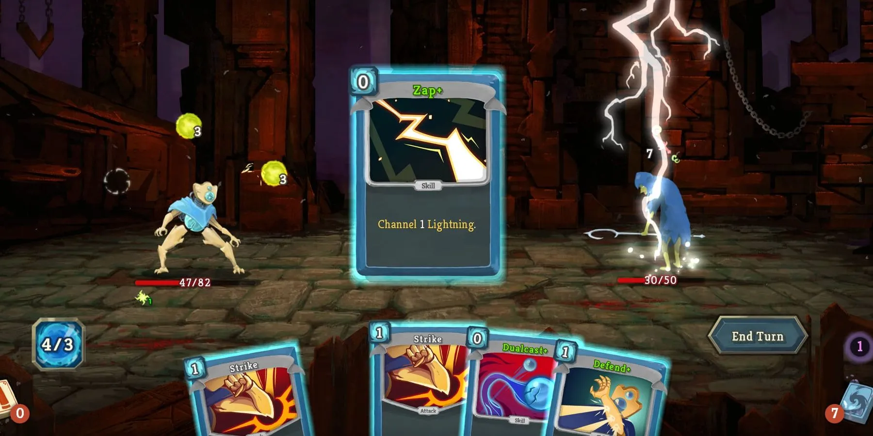 Giao diện chơi game xây dựng bộ bài roguelike Slay the Spire với các thẻ bài trên tay