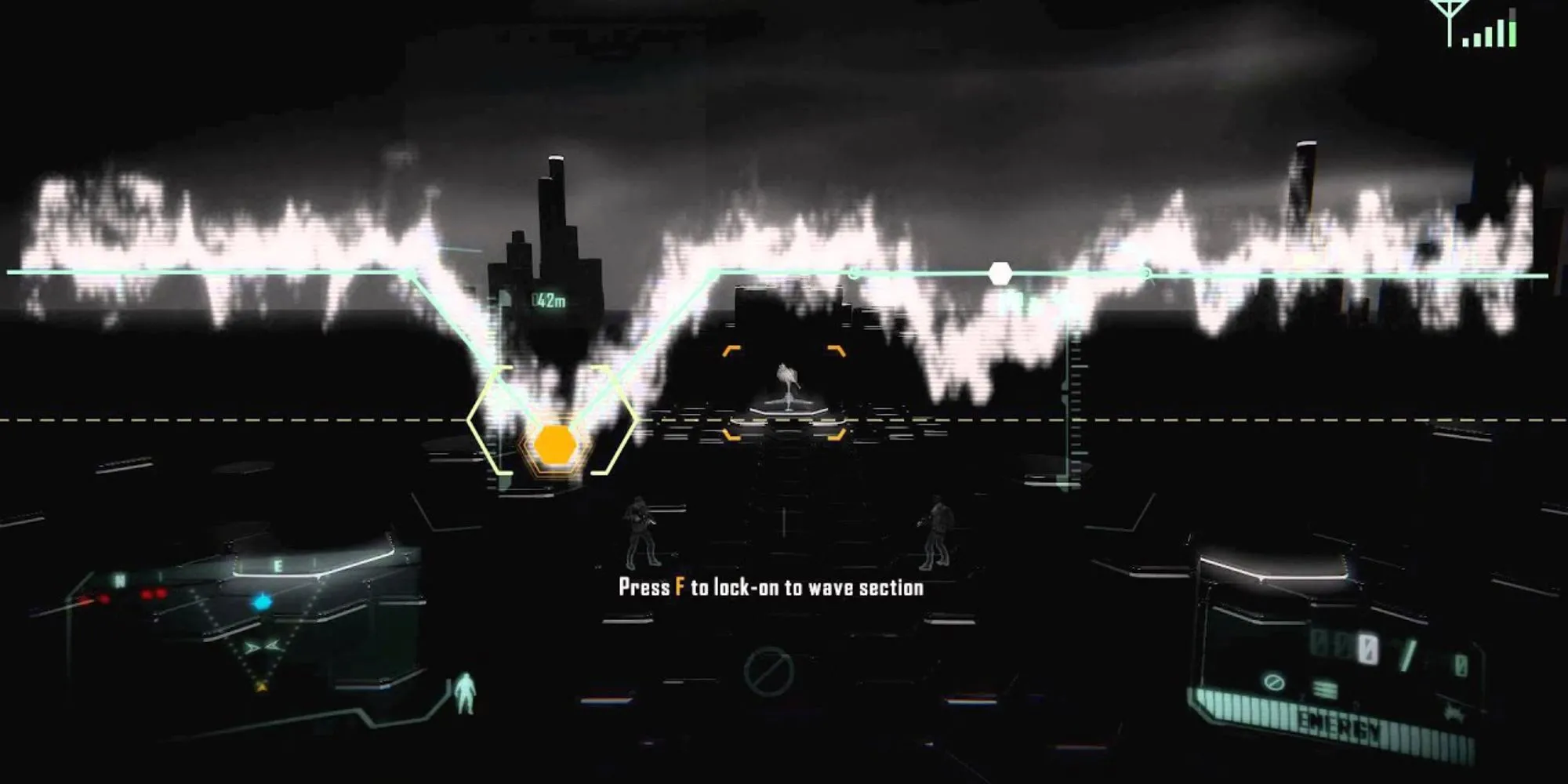 Giao diện hacking trong Crysis 3, hiển thị các node và đường kết nối mà người chơi cần khớp chính xác để bẻ khóa hệ thống điện tử.