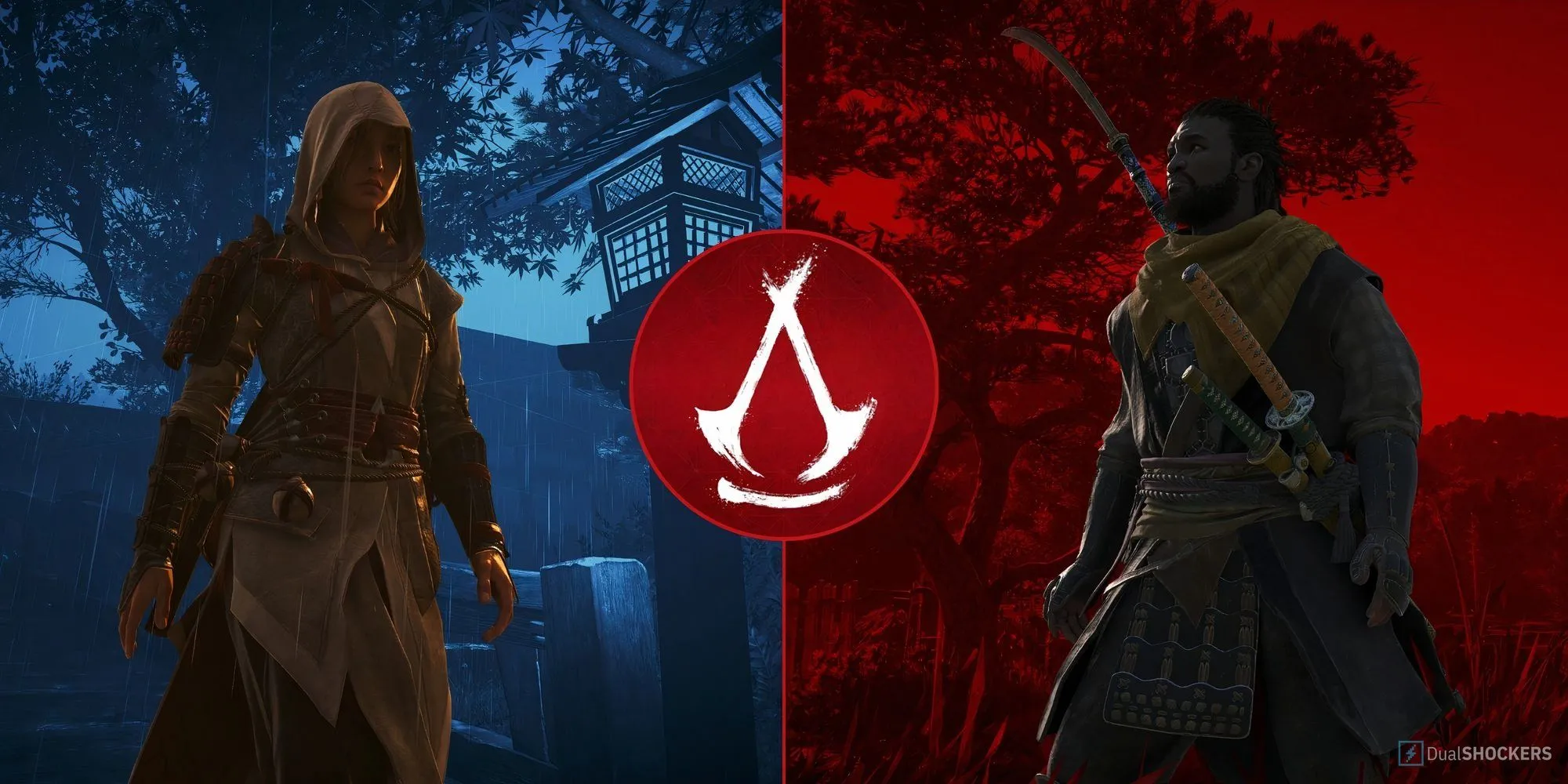 Giao diện lựa chọn nhân vật giữa Yasuke và Naoe trong Assassin's Creed Shadows.