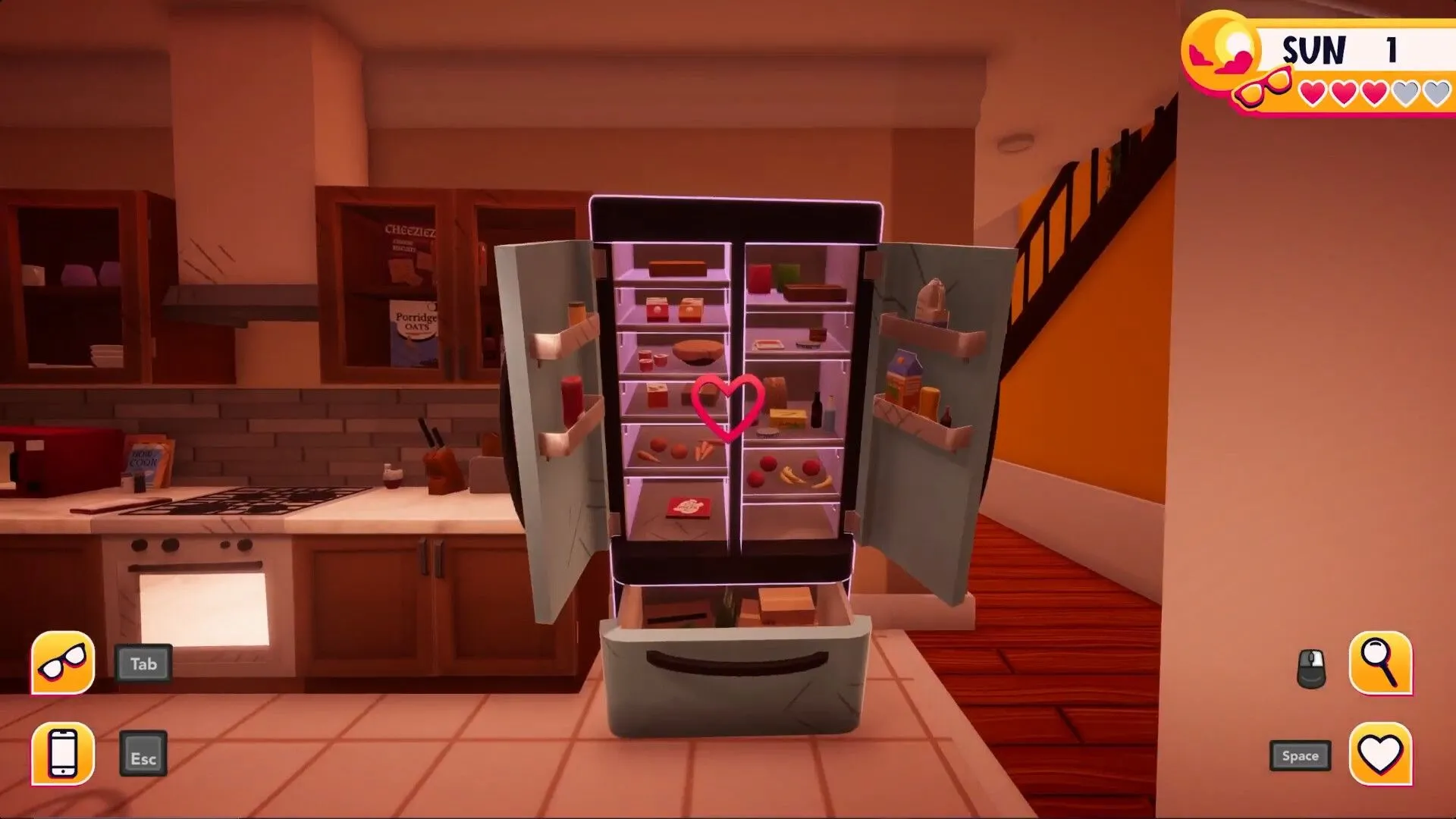Giao diện và các lựa chọn hẹn hò với đồ vật trong game Date Everything