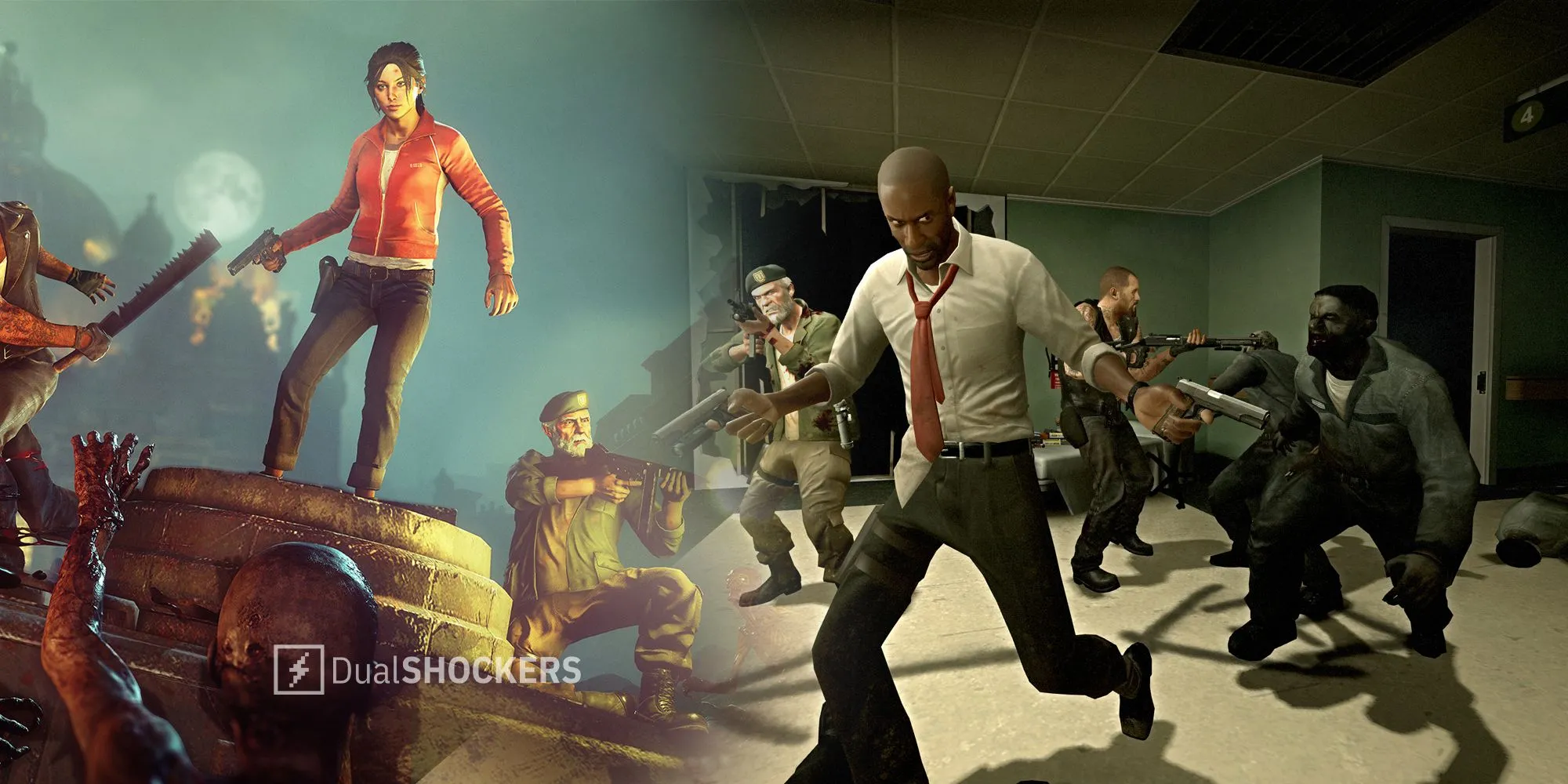 Góc nhìn người chơi trong Left 4 Dead, cho thấy giao diện HUD và môi trường, minh họa tầm quan trọng của âm thanh trong game.