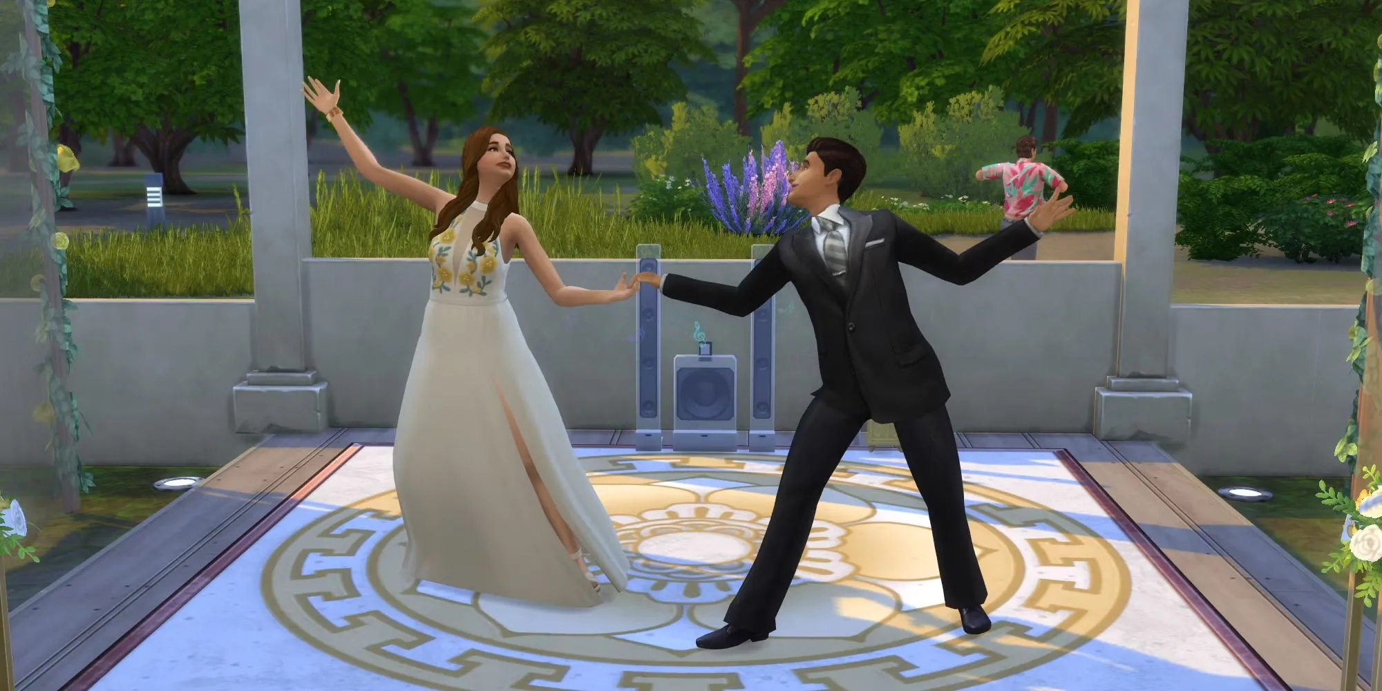 Hai nhân vật Sims đang nhảy múa trong The Sims 4, minh họa cho đời sống trong game