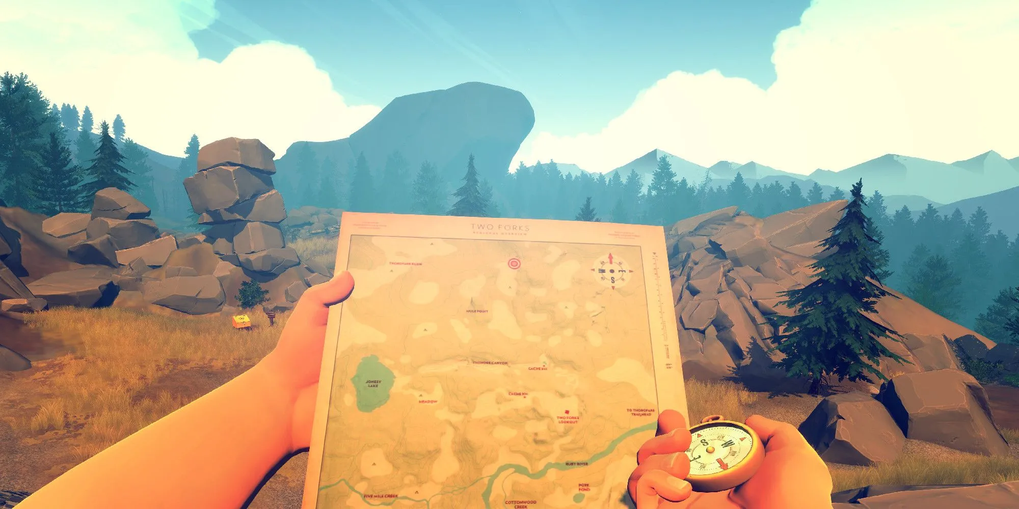 Top 10 Game "Coming-of-Age" Có Cốt Truyện Gây Ấn Tượng Sâu Sắc Nhất 1 Henry nhìn vào bản đồ trong game Firewatch