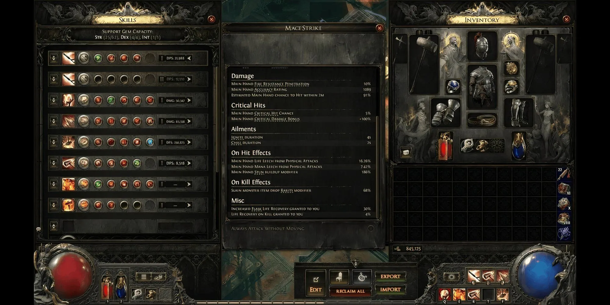 Hiển thị chỉ số, kỹ năng và giáp cho build cuối game trong Path of Exile 2