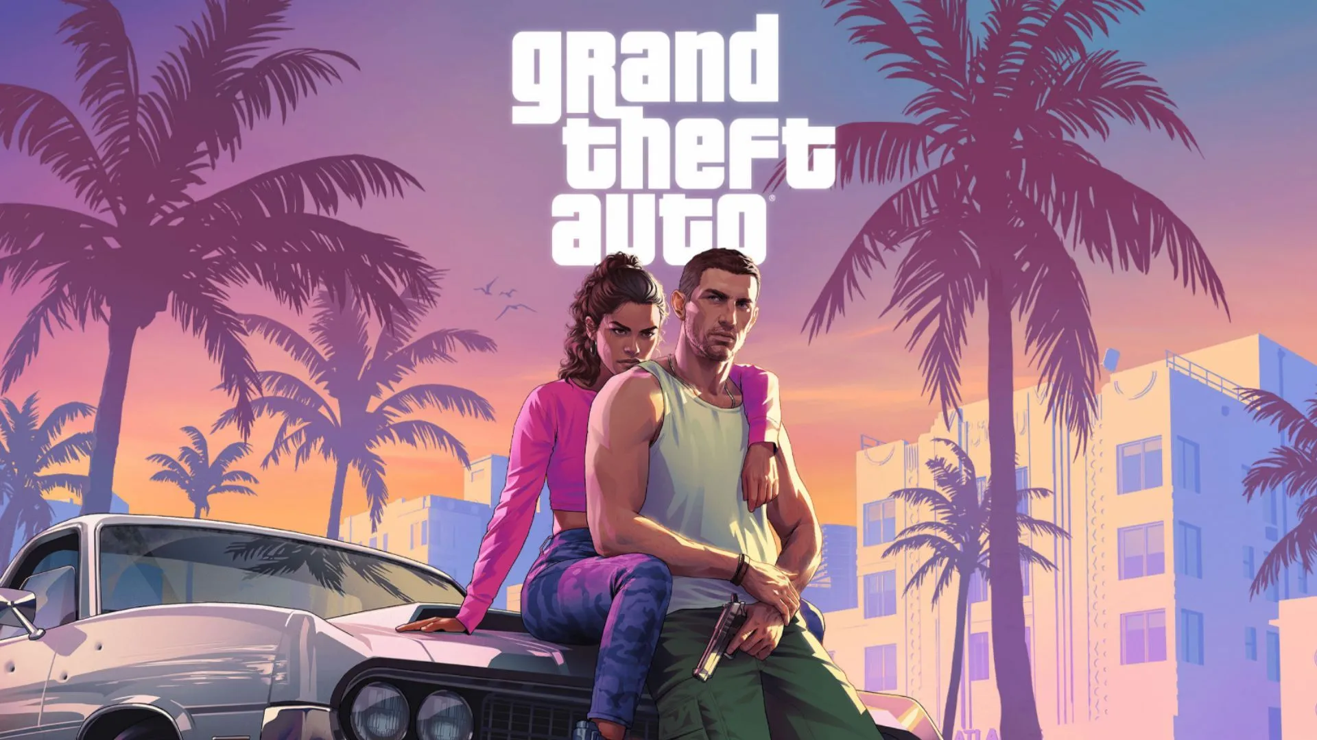 Hình ảnh artwork chính thức của Grand Theft Auto VI với hai nhân vật chính Lucia và Jason
