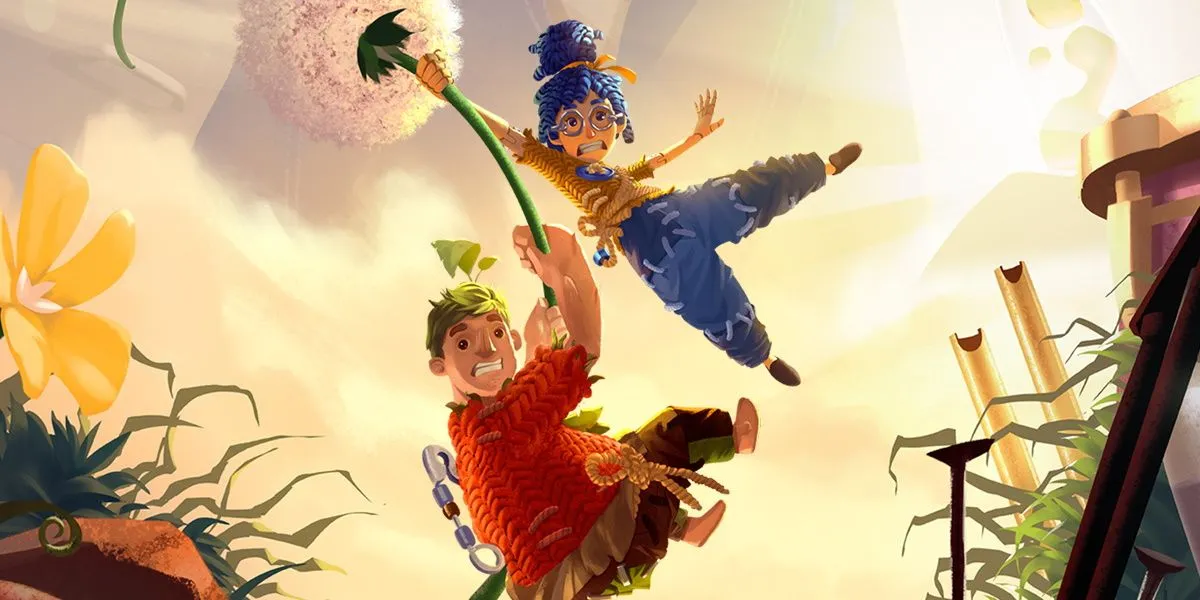 Hình ảnh bìa game It Takes Two với hai nhân vật chính bị biến thành búp bê gỗ