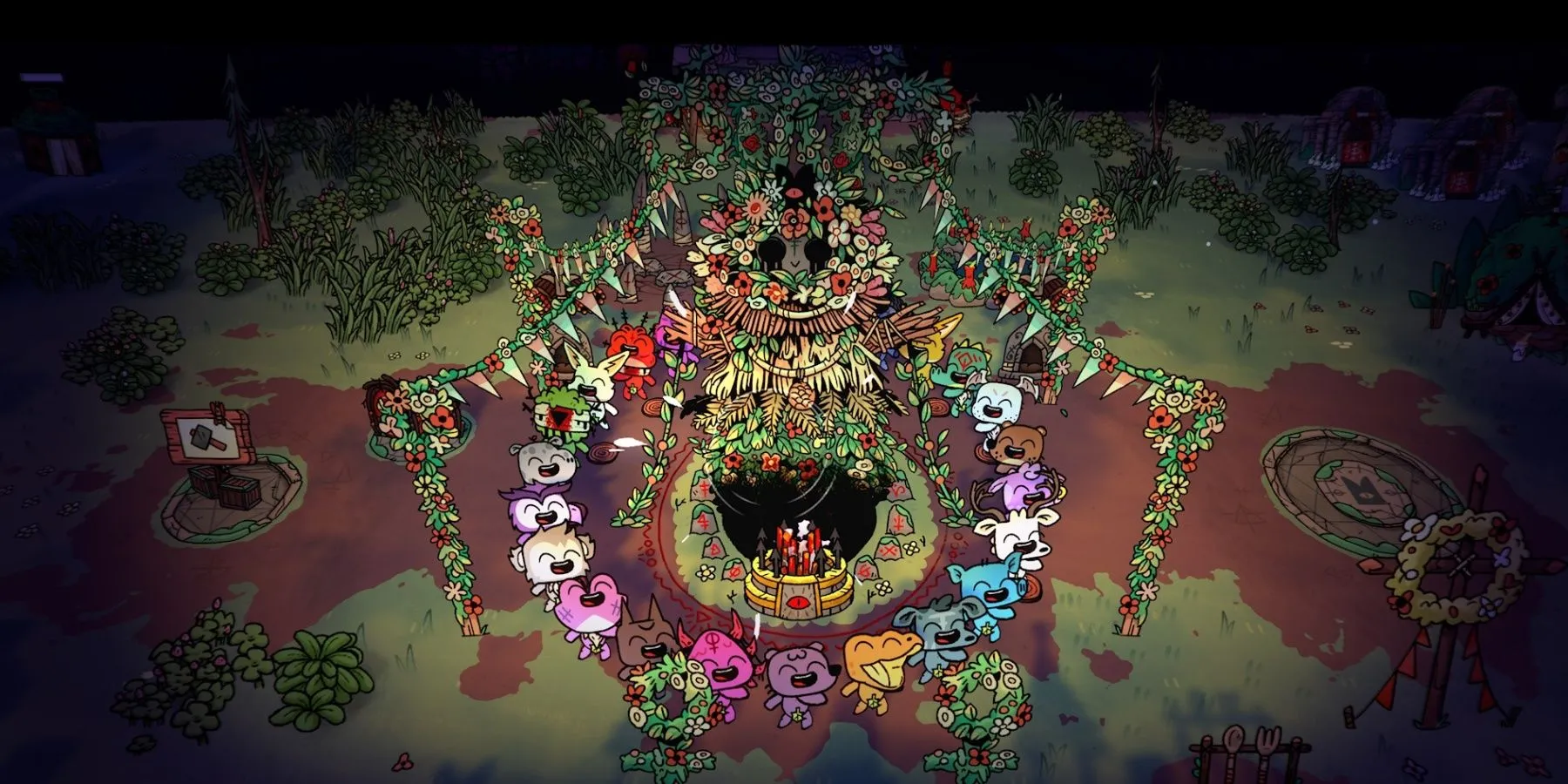 Hình ảnh Cừu Con đang nhảy múa trần trụi trước các tín đồ trong game Cult of the Lamb