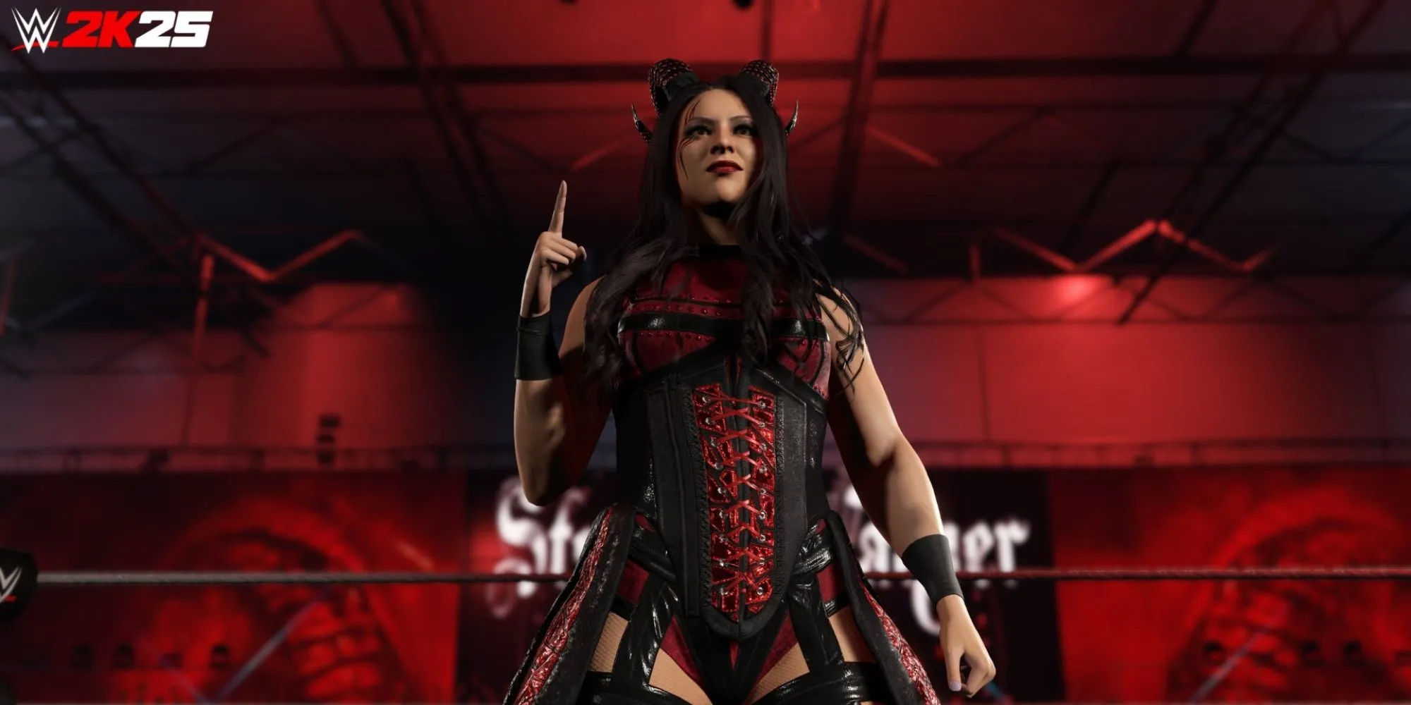 Hình ảnh đầu tiên của đô vật Stephanie Vaquer trong game WWE 2K25, cho thấy mô hình nhân vật chi tiết.