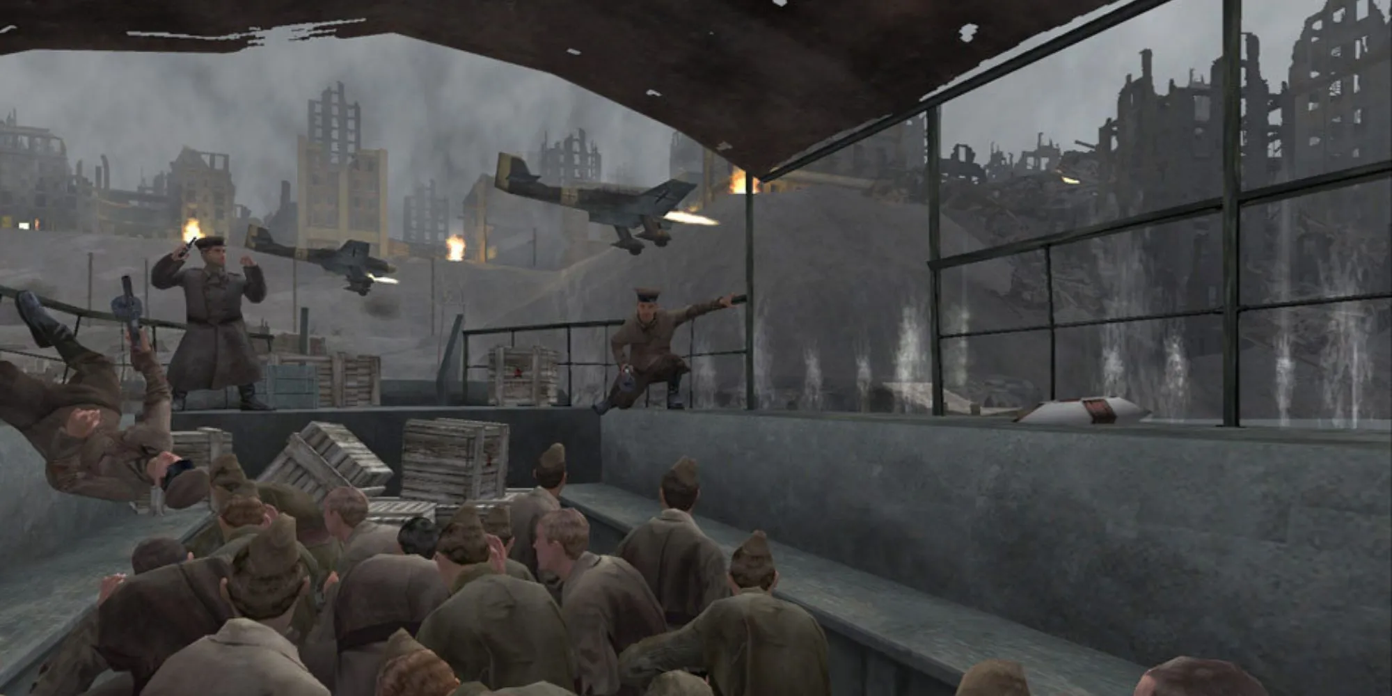 Hình ảnh một người lính trong game Call of Duty 2003 đang ẩn nấp sau chiến hào