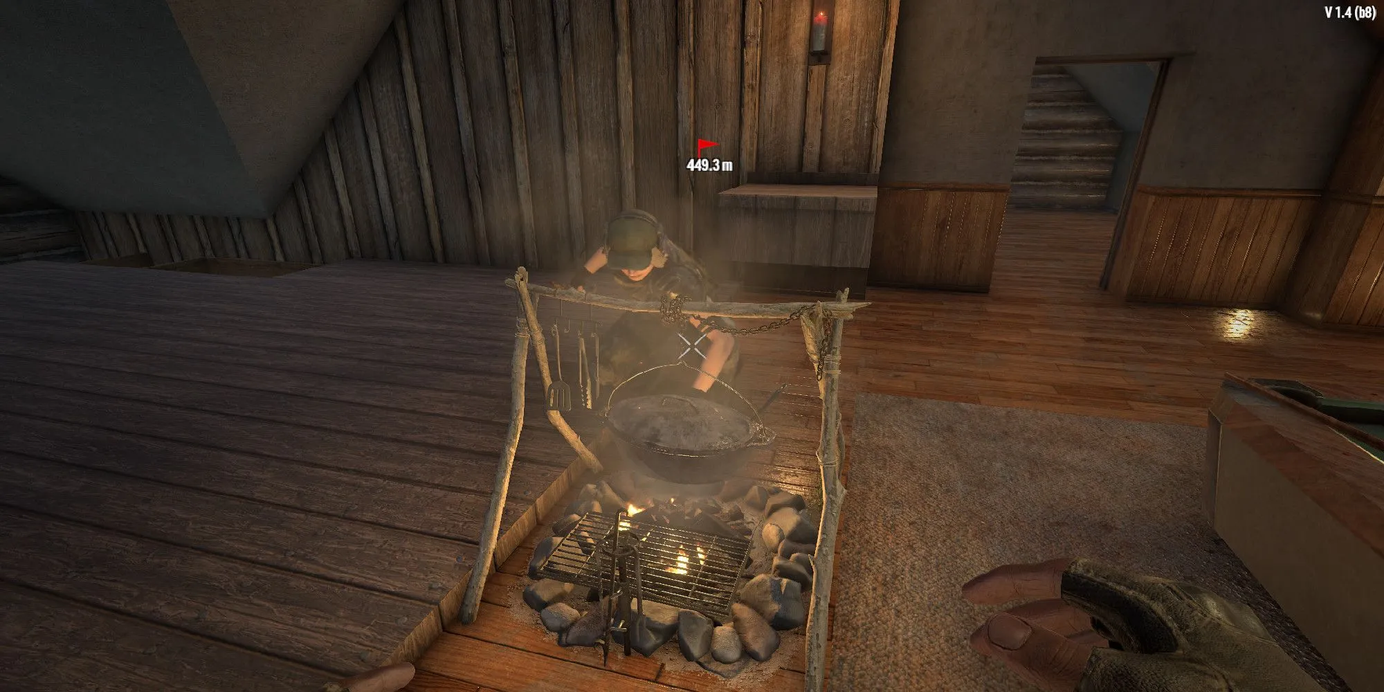 Hình ảnh người chơi Bậc thầy nấu ăn đang nấu ăn tại bếp lửa trại trong 7 Days to Die