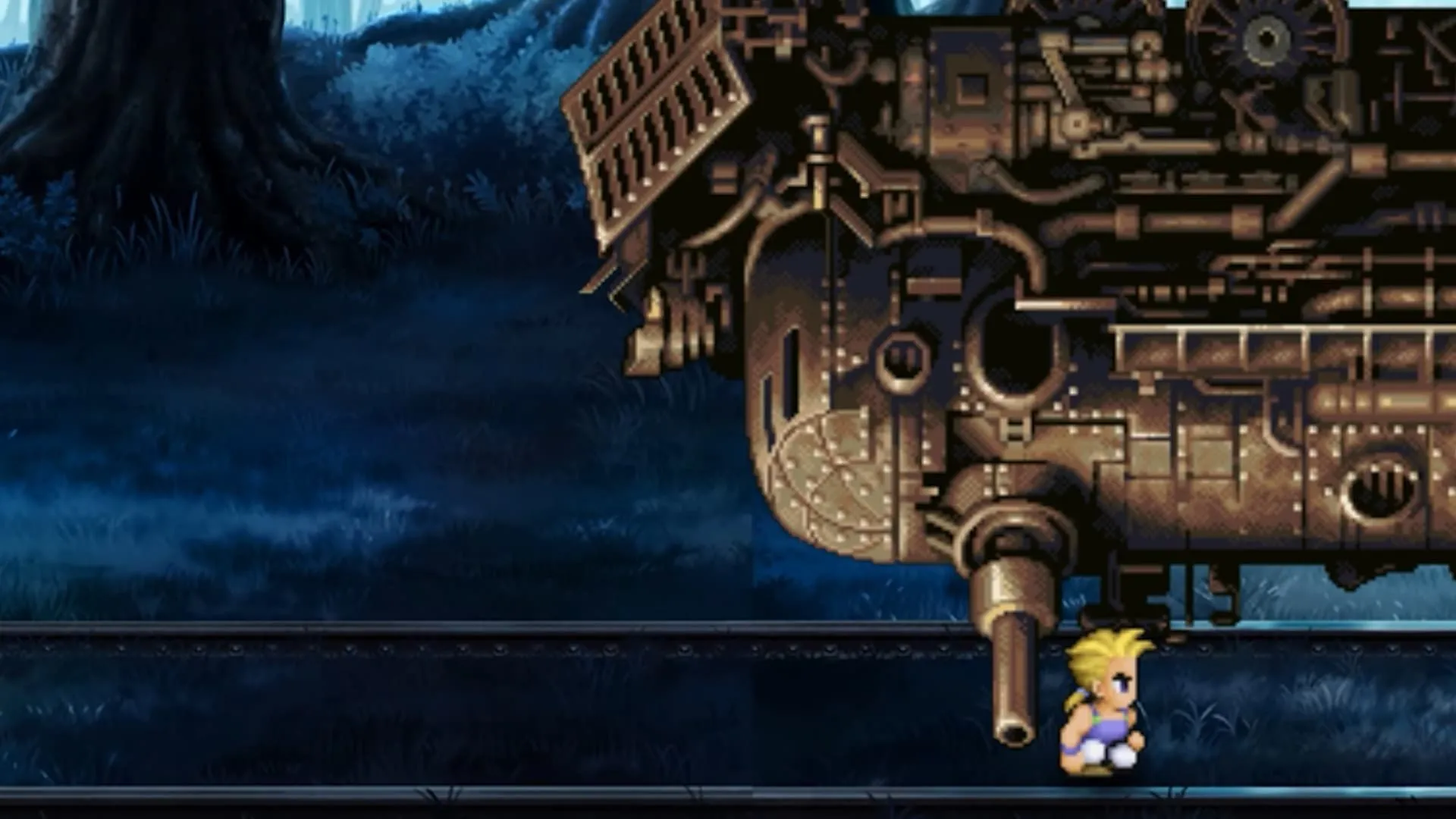 Hình ảnh Sabin sử dụng chiêu Suplex tấn công đoàn Tàu Ma trong game Final Fantasy VI