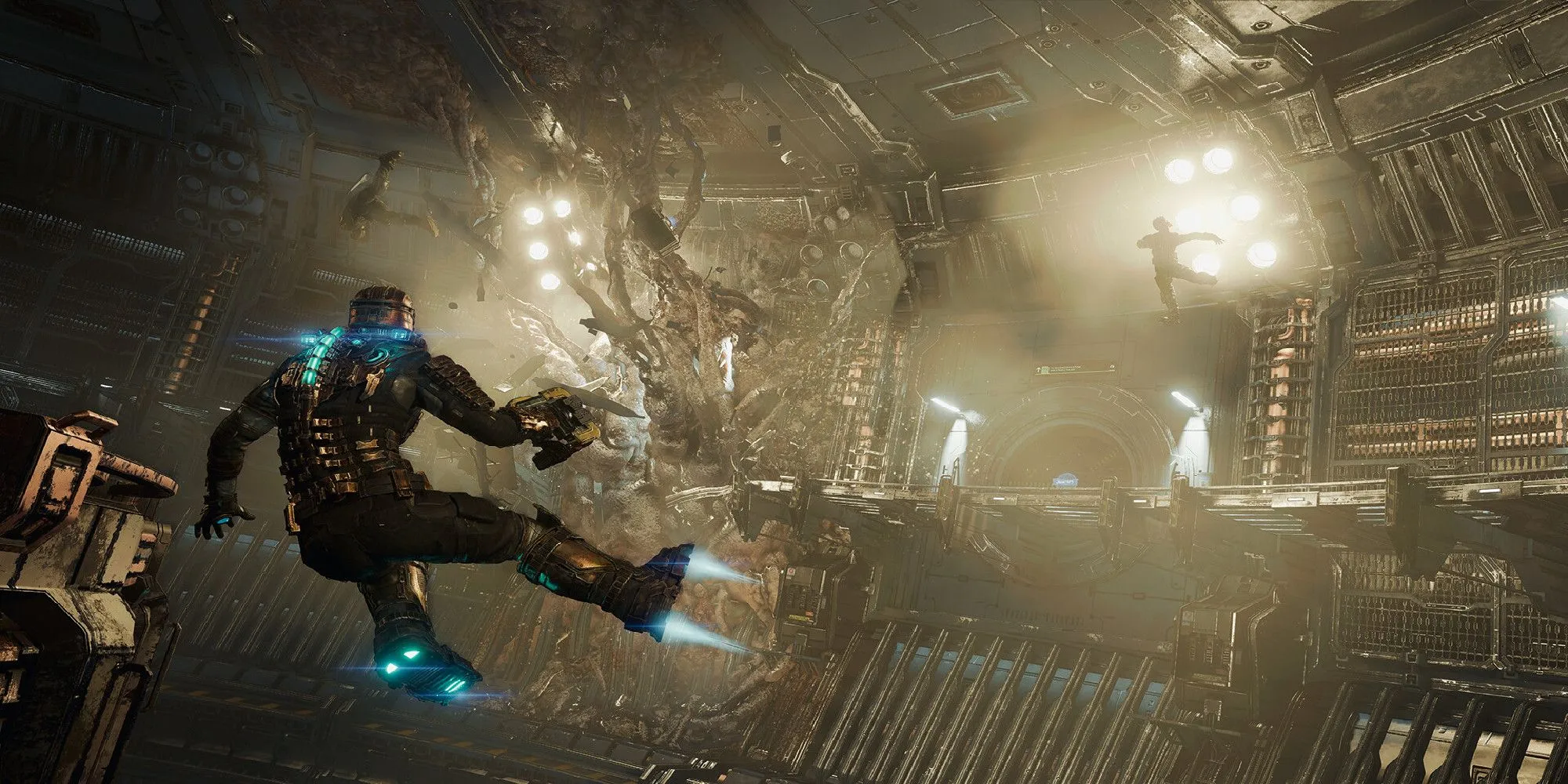 Isaac Clarke trôi nổi trong không gian ngoài tàu Ishimura trong Dead Space Remake